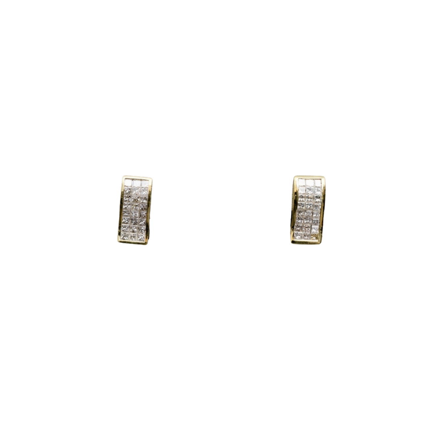 18k Yellow Gold Diamond Earrings with Invisible set Princess cut Diamonds - Princess: 3.64 cts
