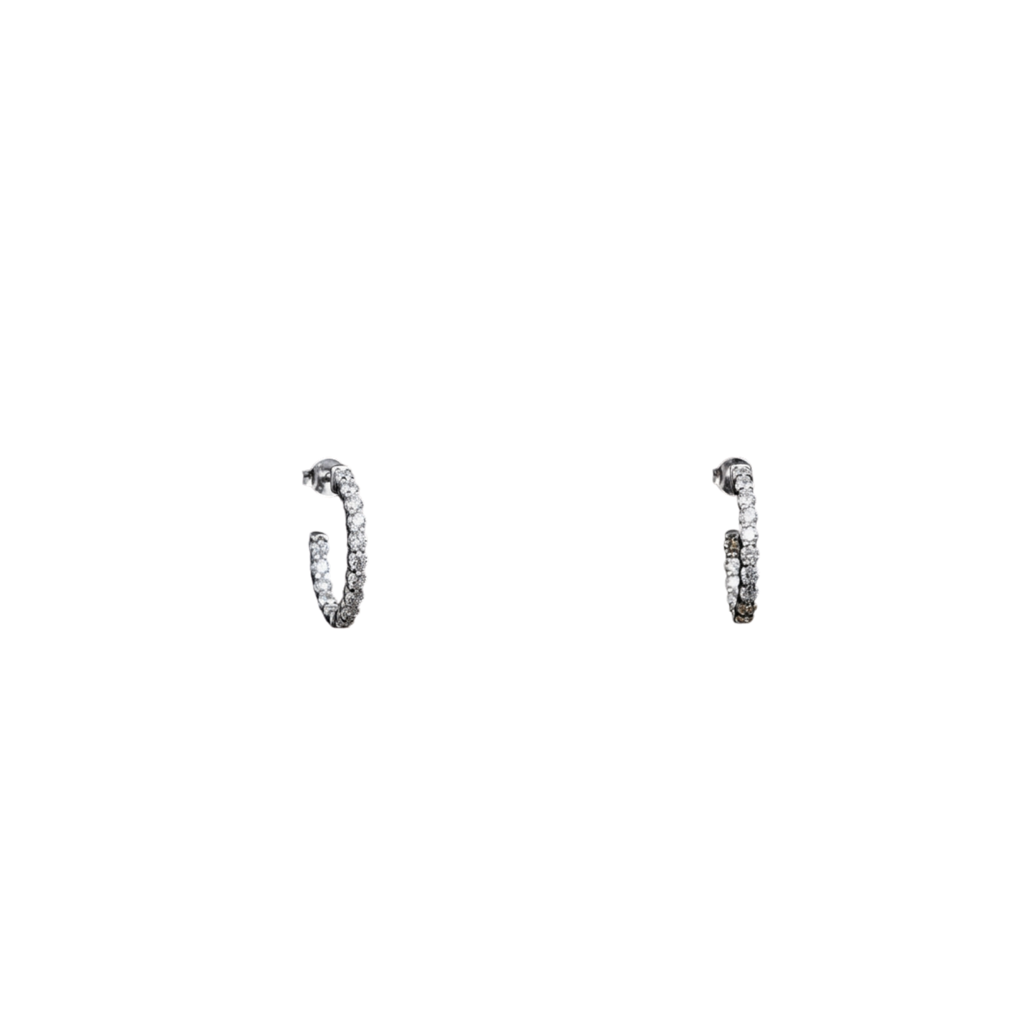 14k White Gold Diamond Earrings Inside Out Hoops with Prong set Round Diamonds - Round: 2.45 cts (28 stones)
