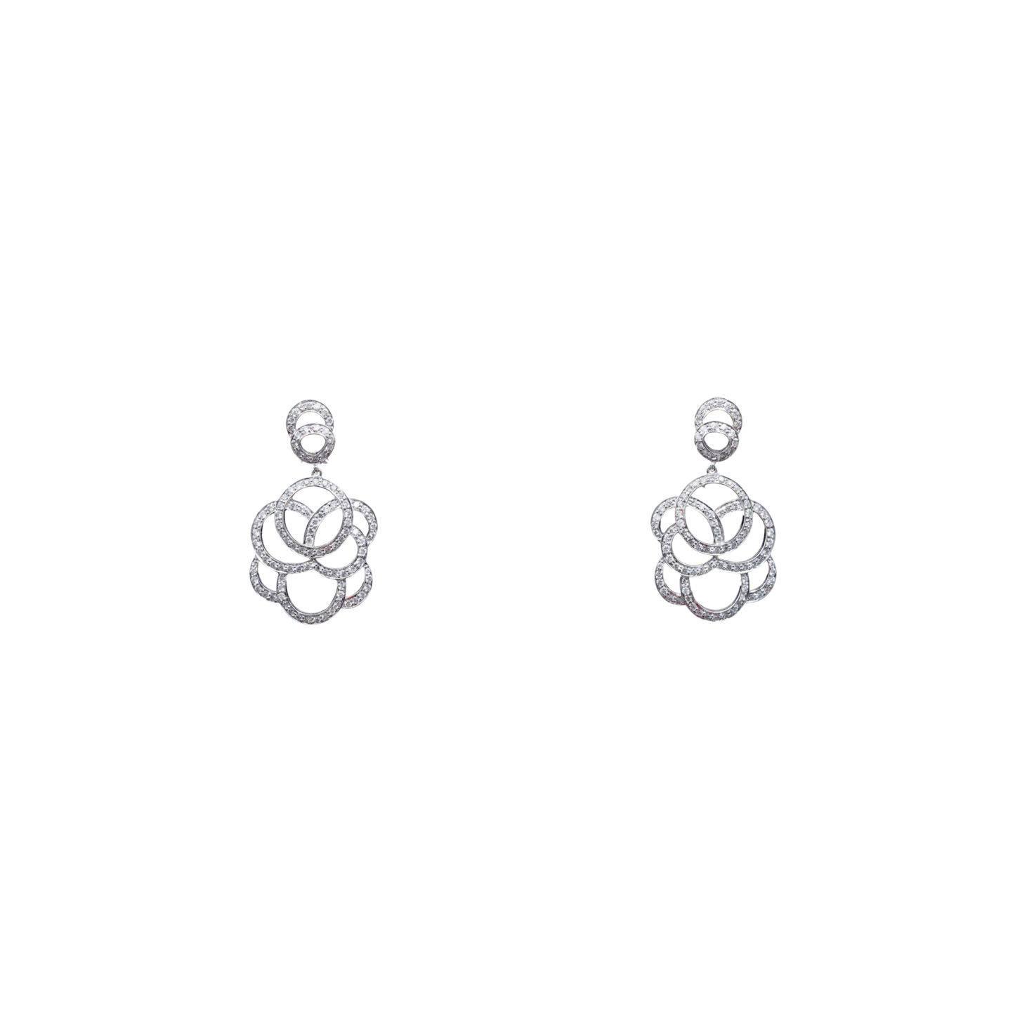 18k White Gold Diamond Earrings with Pave set Round Diamonds - Round: 2.07 cts