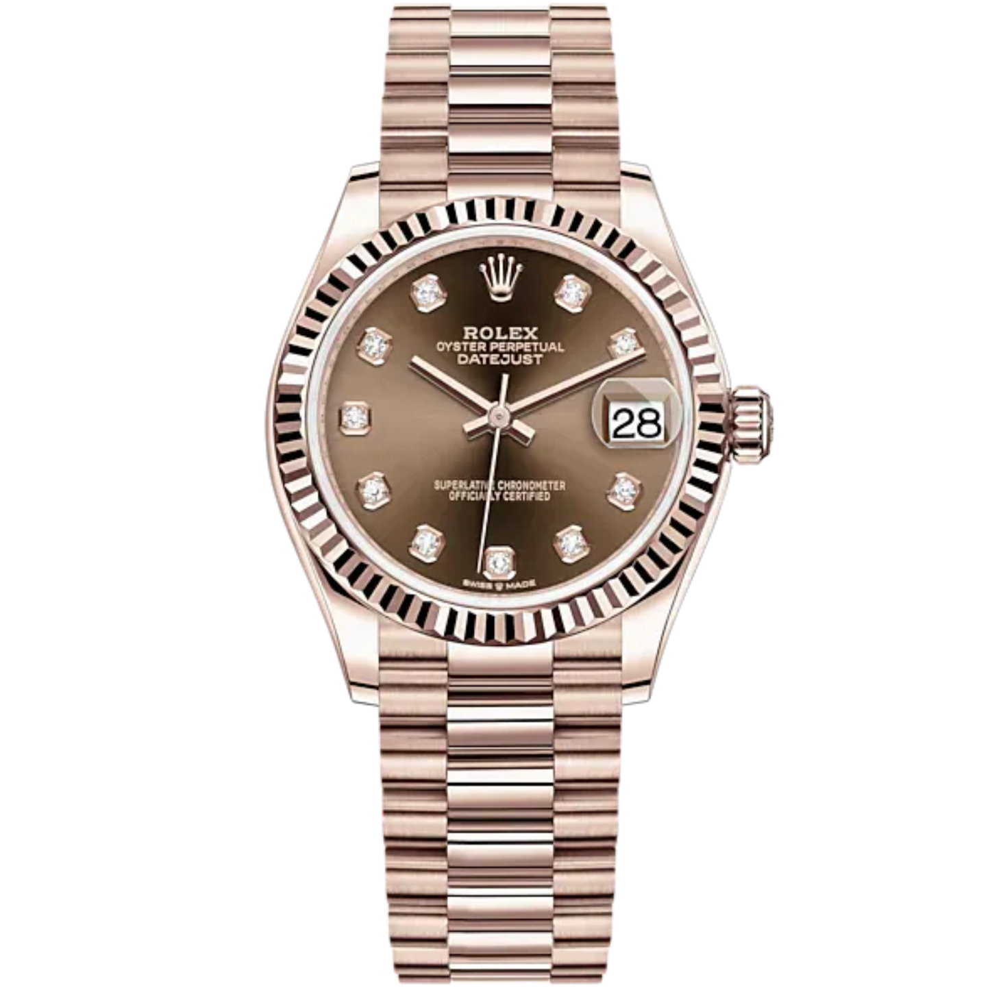 Rolex Datejust Ref. 278275 31mm Rose Gold Chocolate Diamond Dial President Bracelet