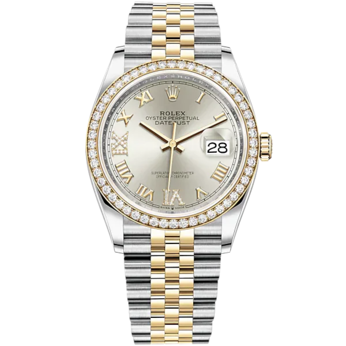 Datejust 36 36mm Oystersteel and Yellow Gold Jubilee Bracelet Silver Diamond-set Dial Diamond-set Bezel