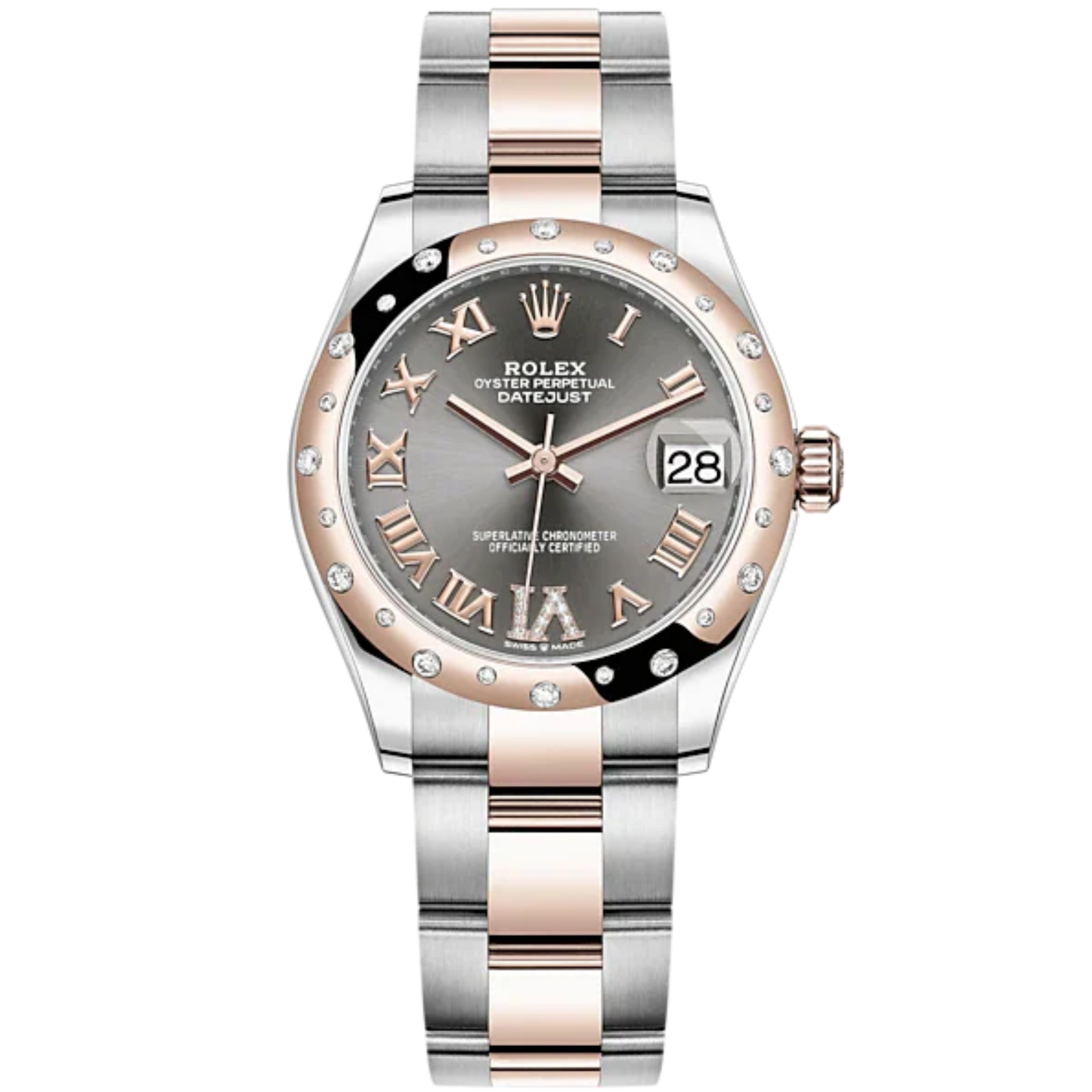 Datejust 31 31mm Oyster Bracelet Oystersteel and Everose Gold woth Slate Diamond Dial Diamond-Set Bezel