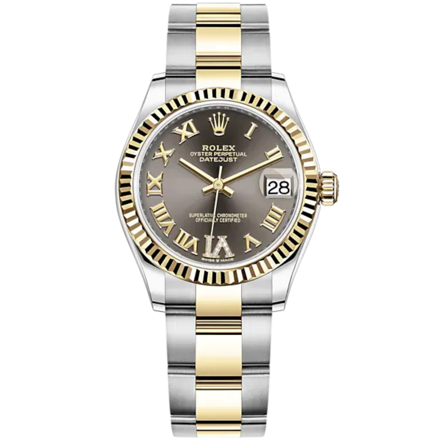 Datejust 31 31mm Oyster Bracelet Oystersteel and Yellow Gold with Dark Grey Diamond Dial Fluted Bezel