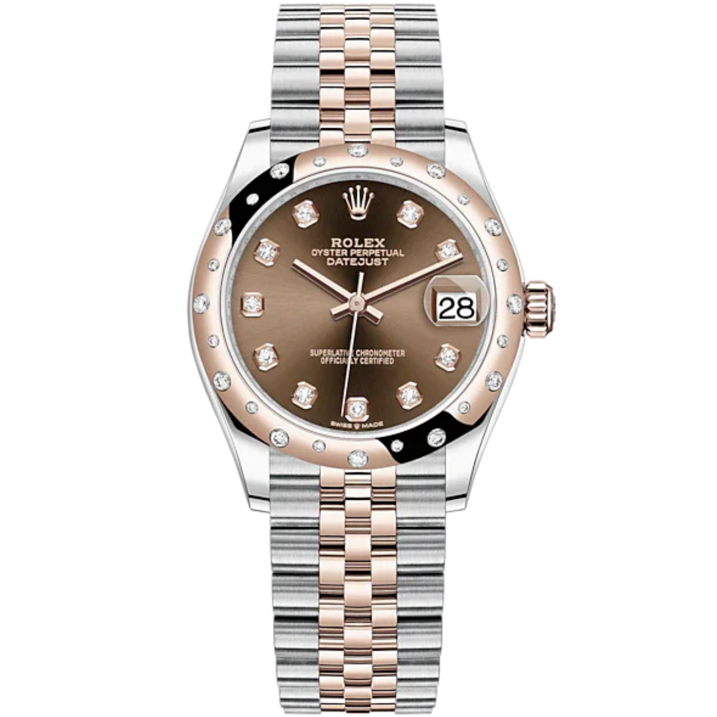 Datejust 31 31mm Oyster Jubilee Bracelet Oystersteel and Everose Gold with Chocolate Diamond-Set Dial Diamond-Set Bezel
