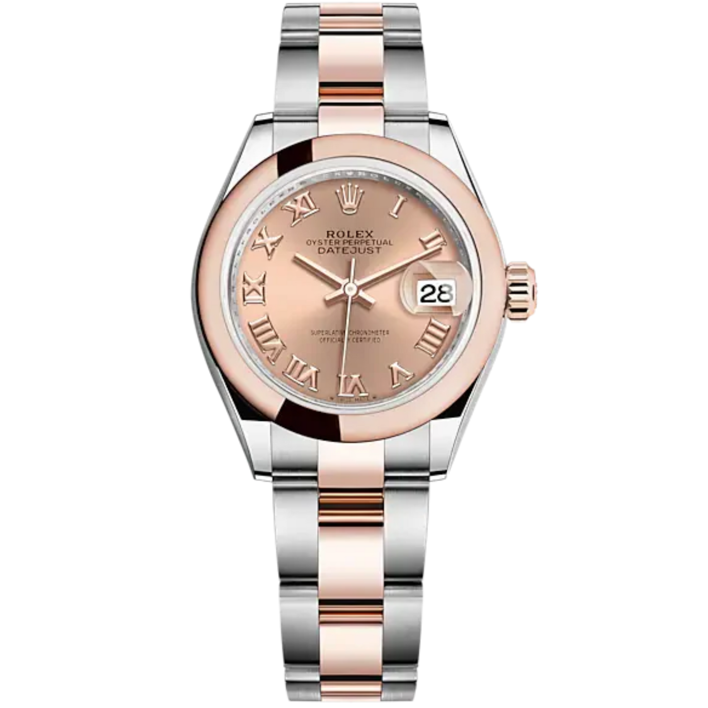 Lady-DateJust 28mm Oyster Oystersteel Bracelet and Everose Gold with Rosé-Colour Dial Domed Bezel