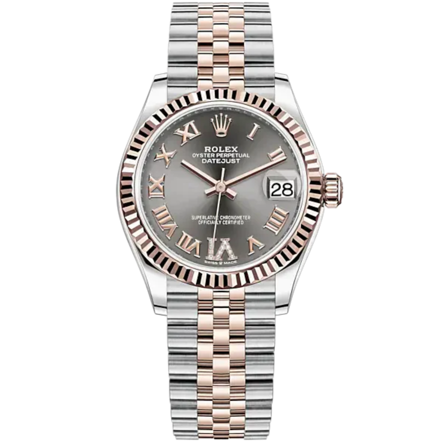 Datejust 31 31mm Jubilee Bracelet Oystersteel and Everose Gold with Slate Diamond Dial Fluted Bezel