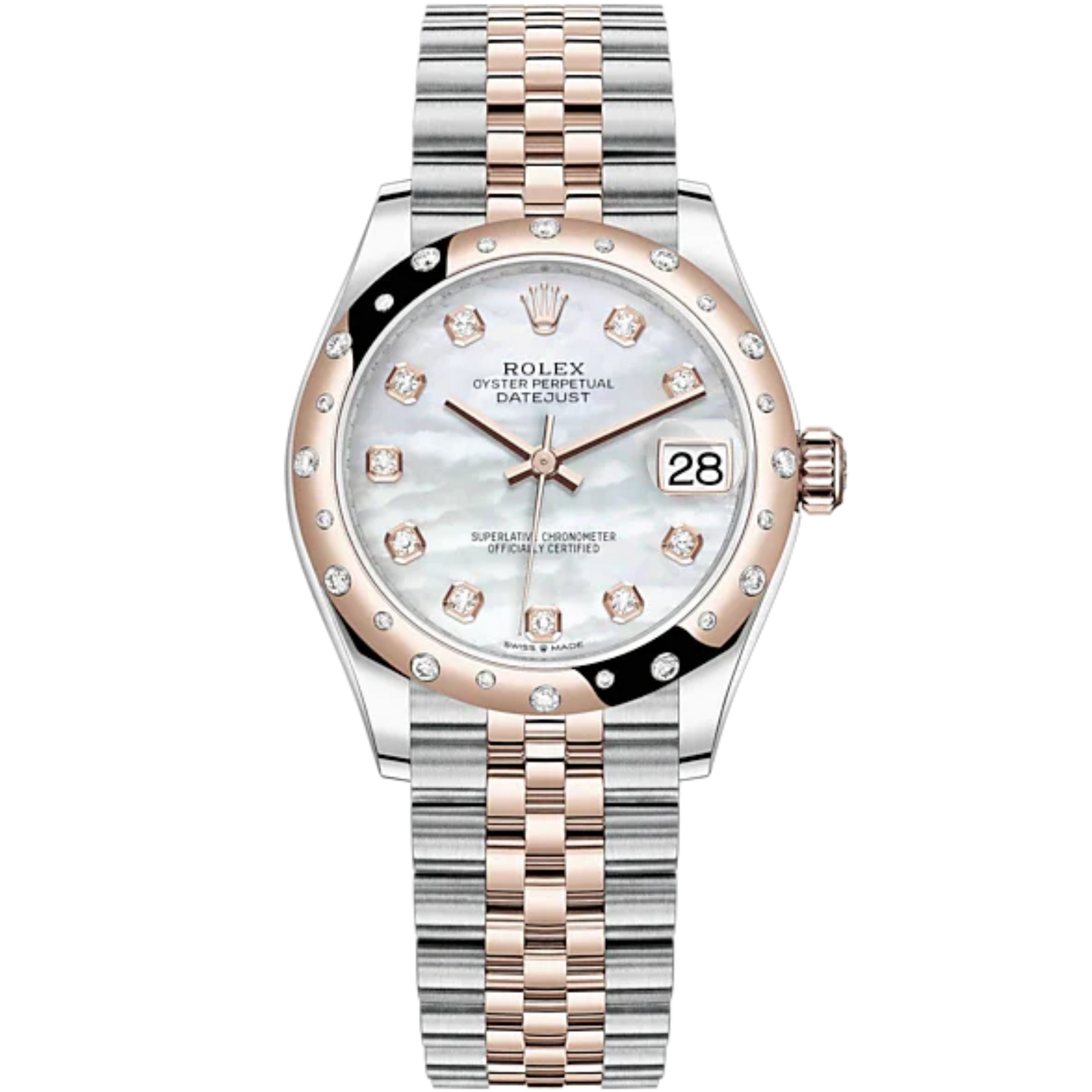 Datejust 31 31mm Jubilee Bracelet Oystersteel and Everose Gold with White Mother-Of-Pearl Diamond-Set Dial Diamond-Set Bezel
