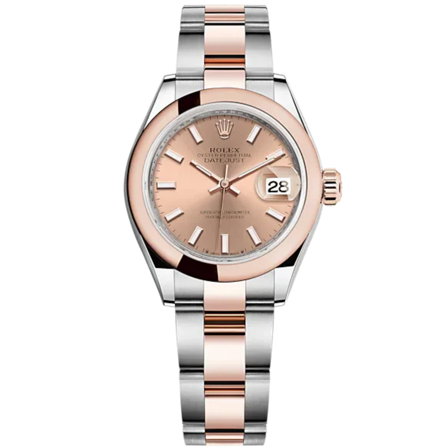 Lady-DateJust 28mm Oyster Oystersteel Bracelet and Everose Gold with Rosé-Colour Dial Domed Bezel