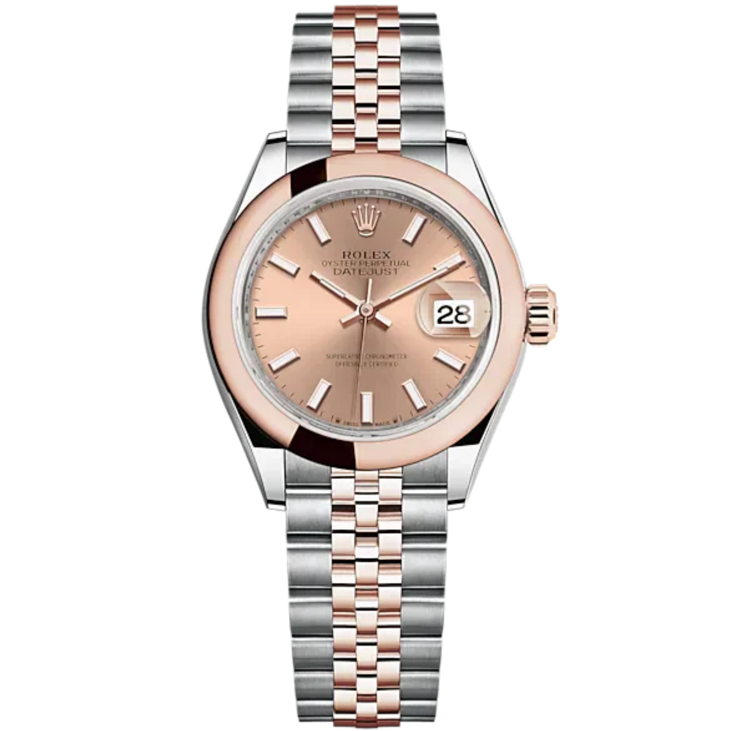 Lady-DateJust 28mm Oystersteel Jubilee Bracelet and Everose Gold with Rosé-Colour Dial Domed Bezel