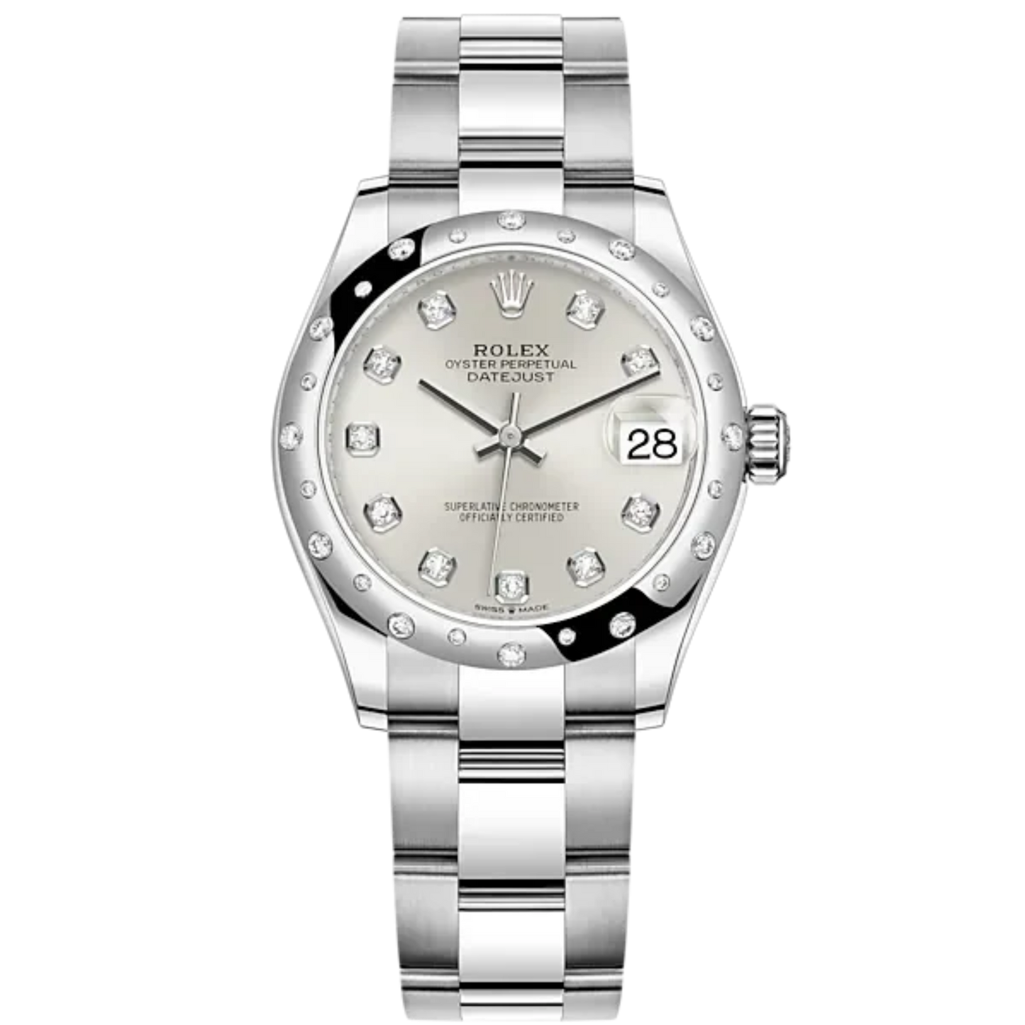 Datejust 31 31mm Oyster Bracelet Oystersteel and White Gold with Silver Diamond-Set Dial Diamond-Set Bezel