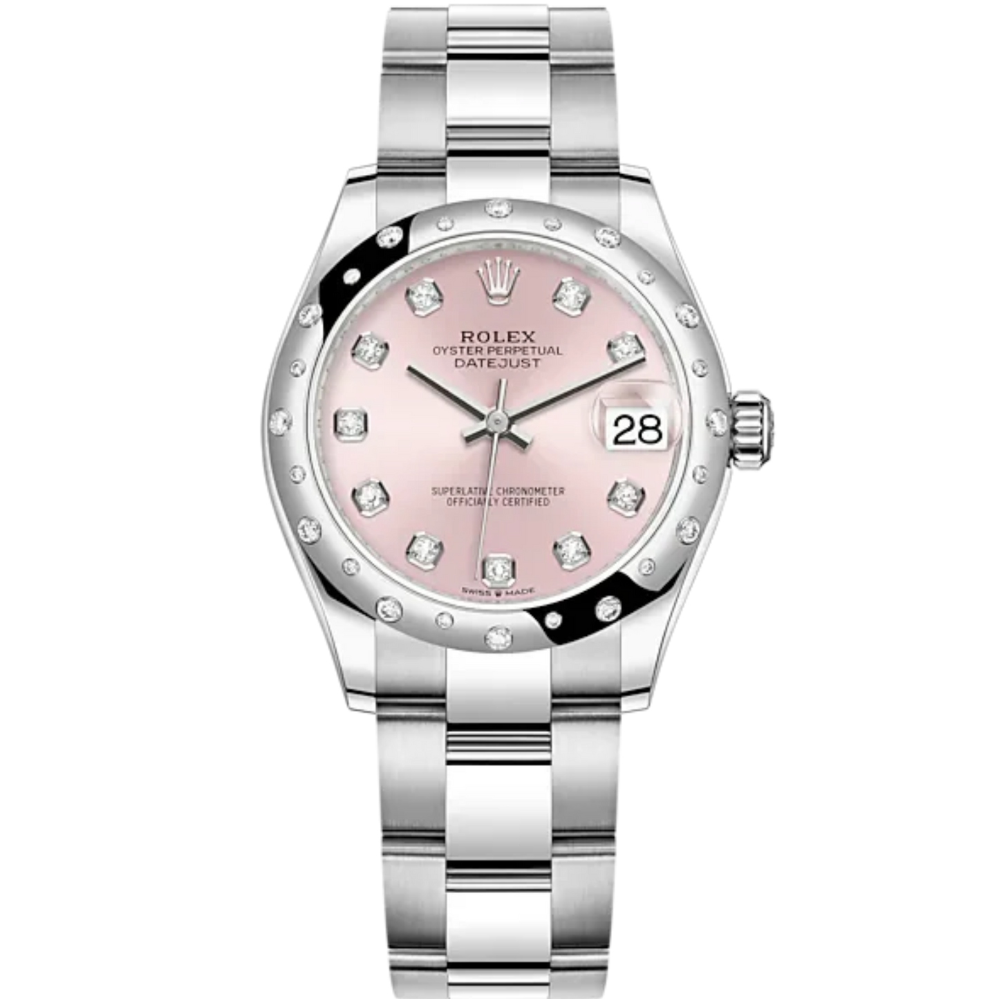 Datejust 31 31mm Oyster Bracelet Oystersteel and White Gold with Pink Diamond-Set Dial Diamond-Set Bezel