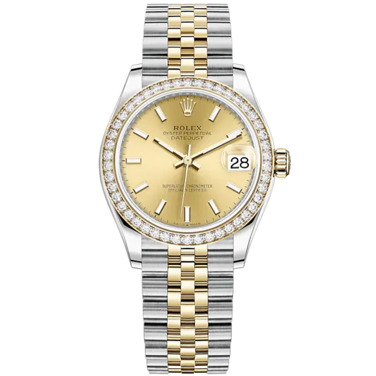 Datejust 31 31mm Jubilee Bracelet Oystersteel and Yellow Gold with Champagne-Colour Dial Diamond-Set Bezel