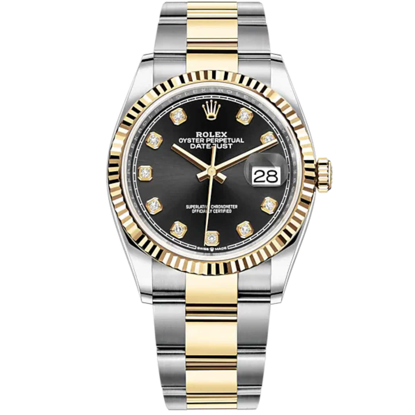 Datejust 36 36mm Oyster Bracelet Oystersteel and Yellow Gold with Bright Black Diamond-Set Dial Fluted Bezel