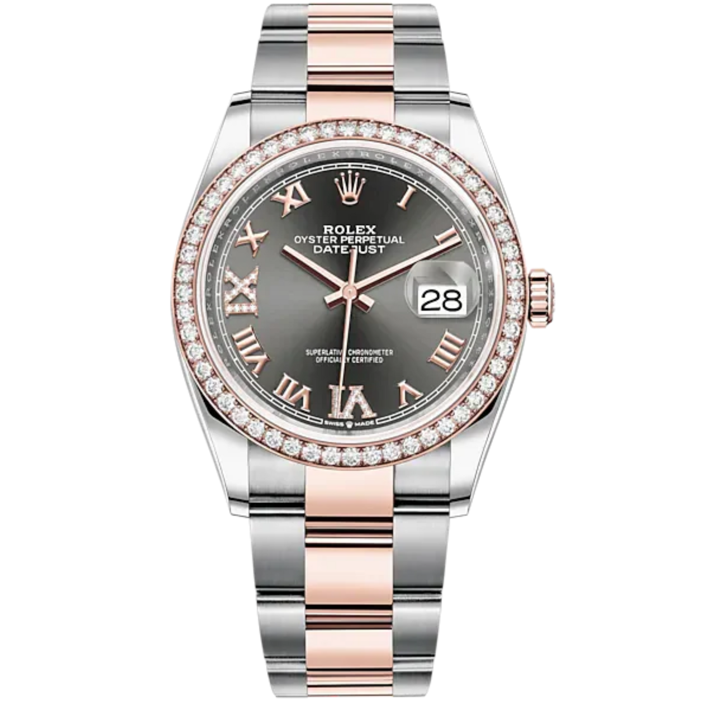 Datejust 36 36mm Oyster Bracelet Oystersteel and Everose Gold with Slate Dial Diamond-Set Bezel