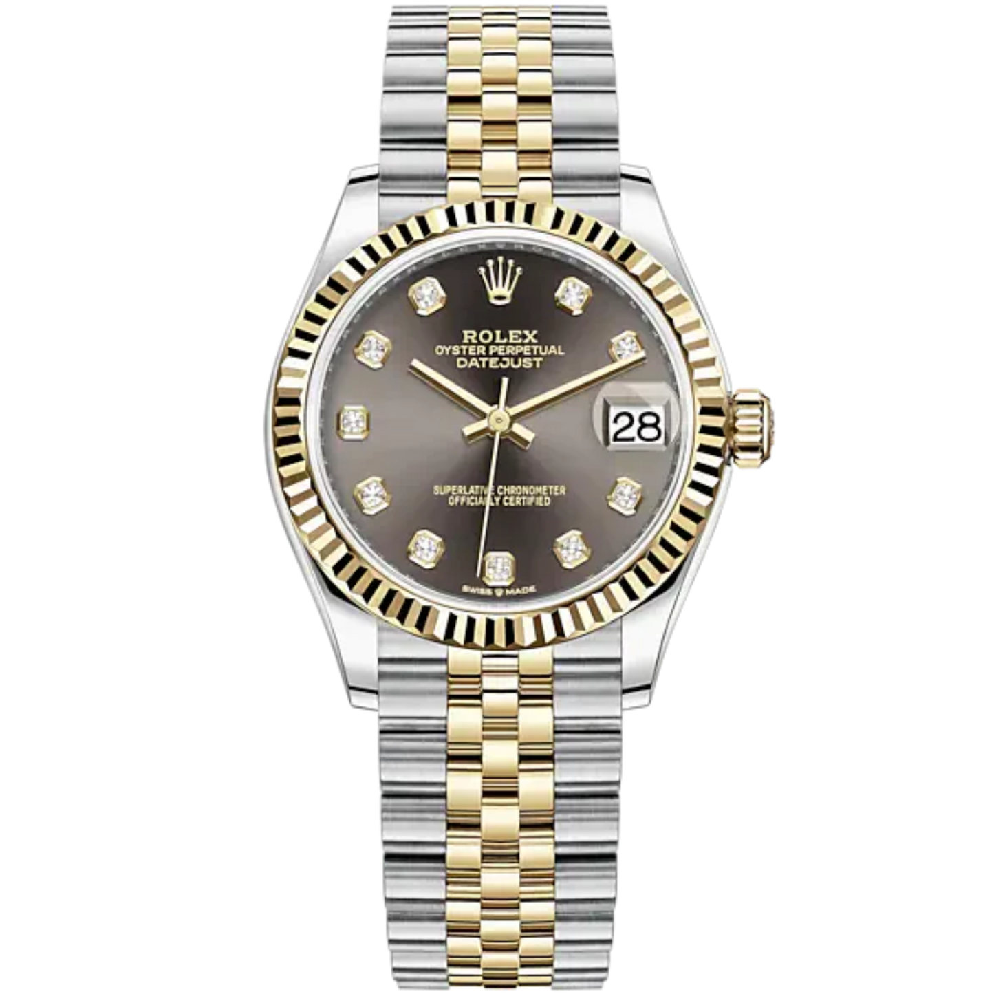 Datejust 31 31mm Jubilee Bracelet Oystersteel and Yellow Gold with Dark Grey Diamond-Set Dial Fluted Bezel