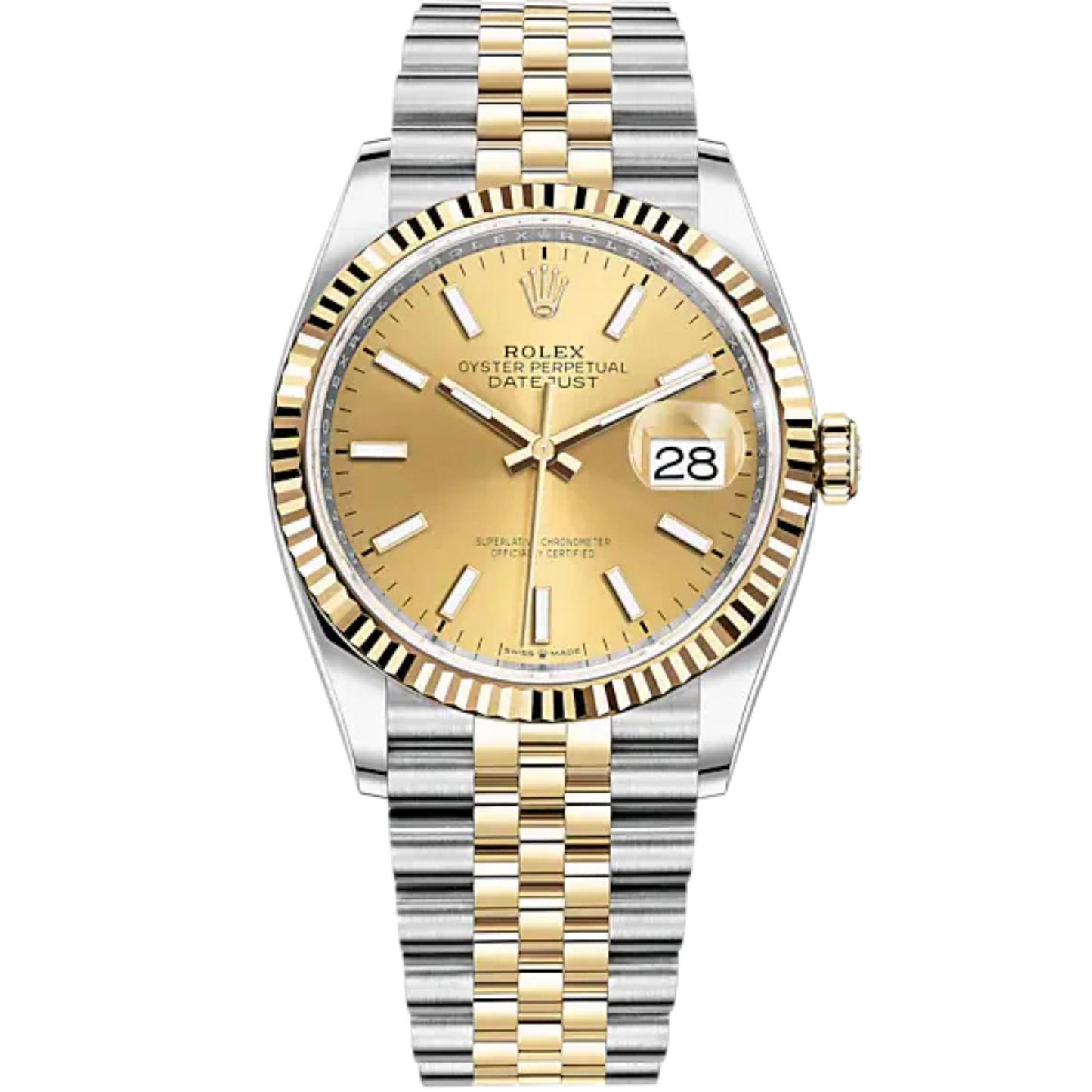 Datejust 36 36mm Oystersteel Jubilee Bracelet and Yellow Gold with Champagne-Colour Dial Fluted Bezel