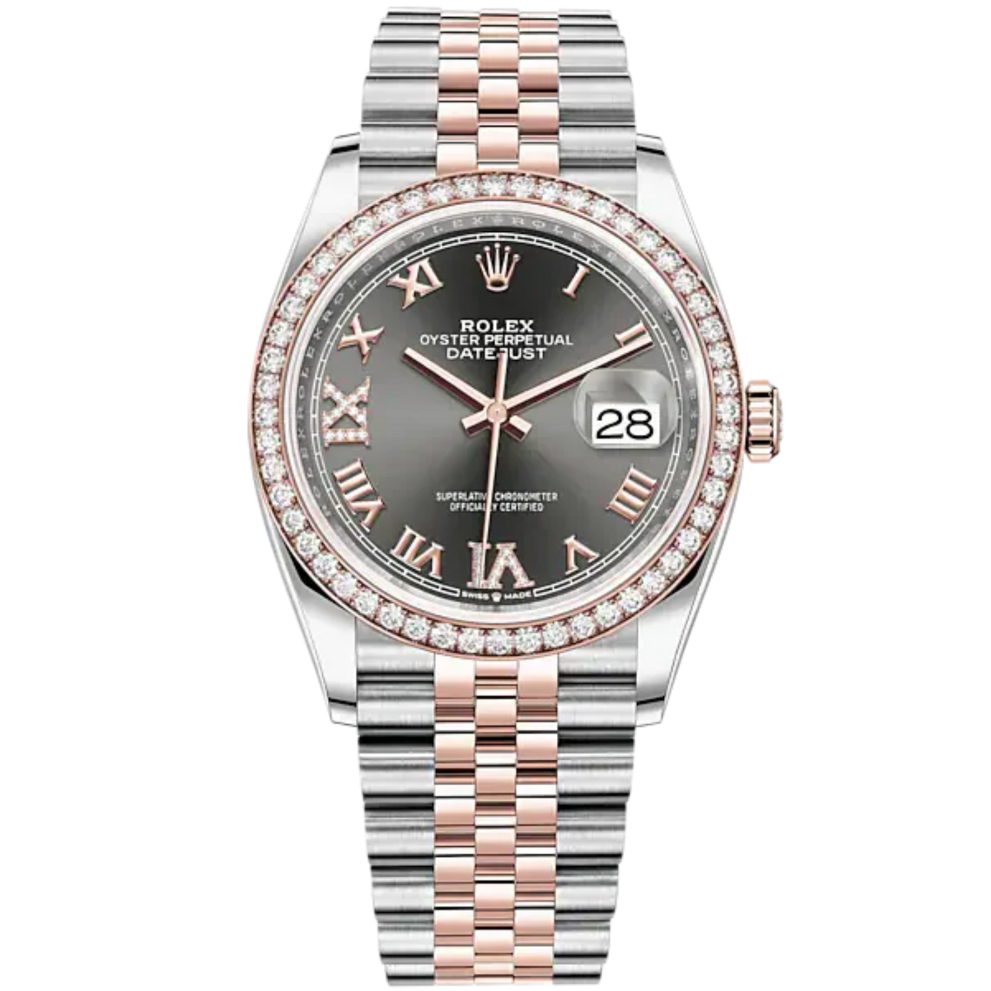 Datejust 36 36mm Oystersteel Jubilee Bracelet and Everose Gold with Slate Dial Diamond-Set Bezel