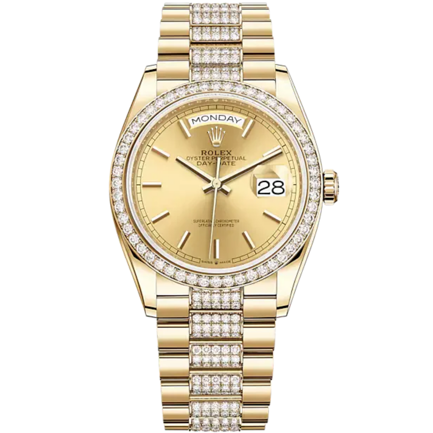 Day-Date 36 36mm President Bracelet and 18 KT Yellow Gold with Champagne-Colour Dial Diamond-Set Bezel and Diamond-Set President Bracelet