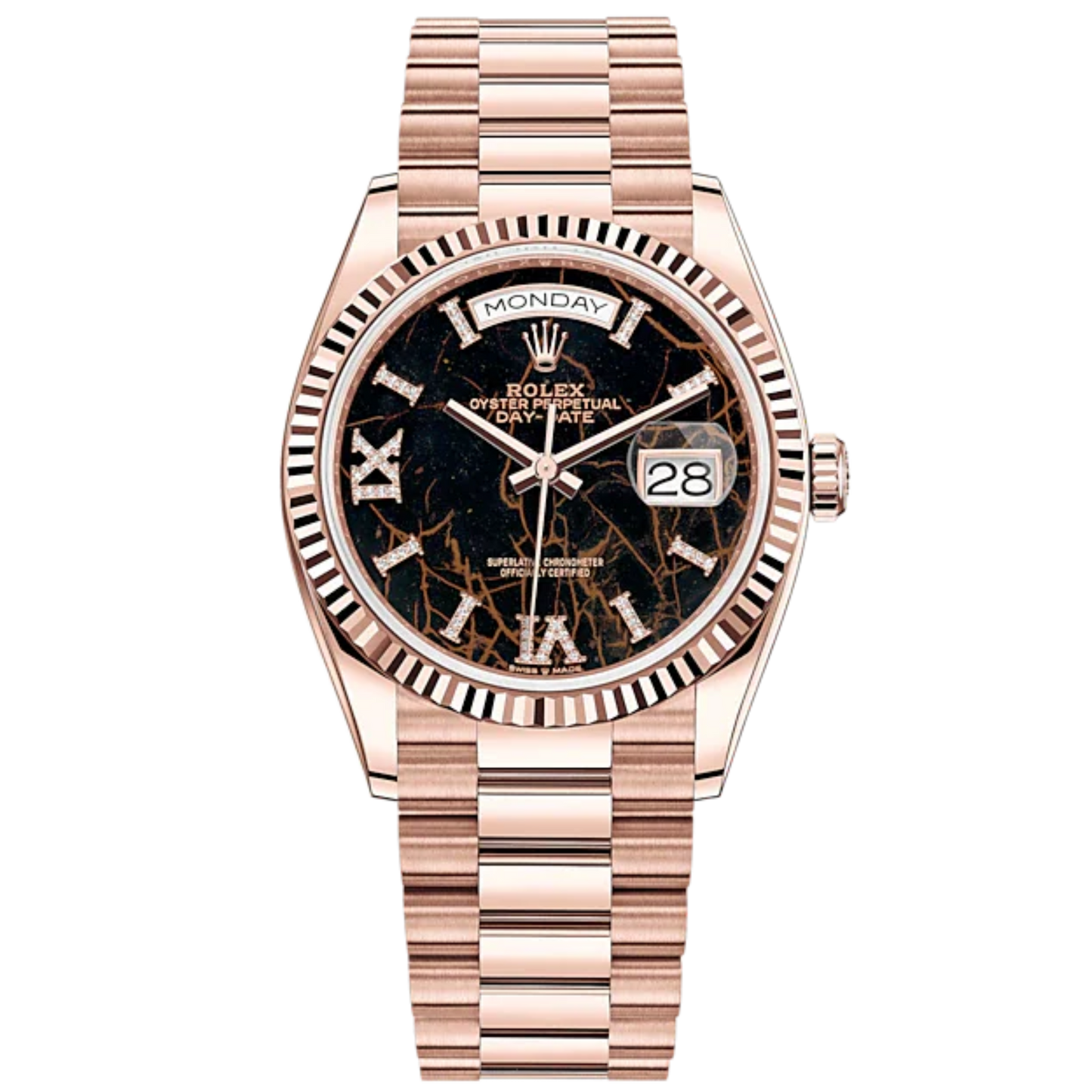 Day-Date 36 36mm President Bracelet and 18 KT Everose Gold with Eisenkiesel Diamond-Set Dial Fluted Bezel
