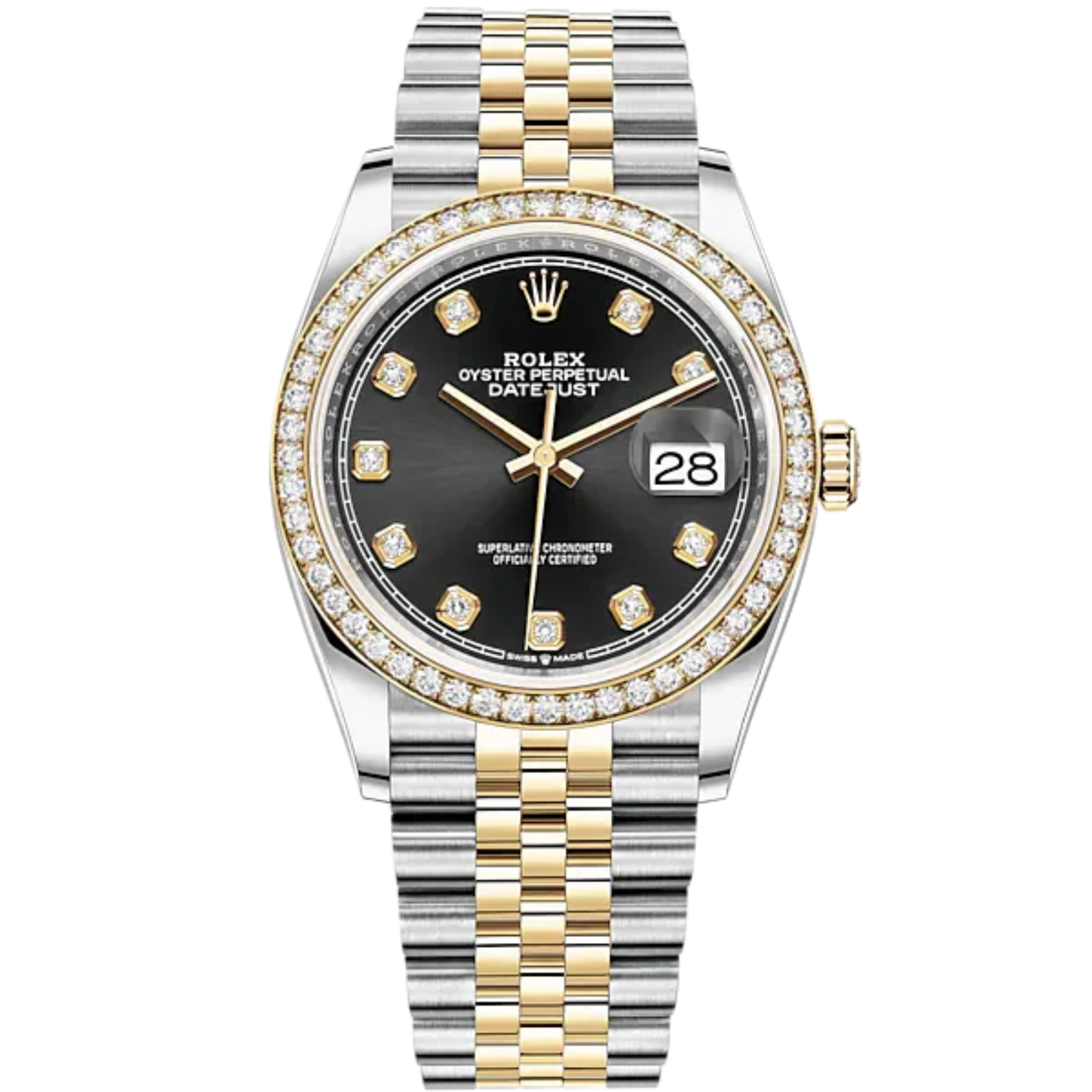 Datejust 36 36mm Oystersteel Jubilee Bracelet and Yellow Gold with Bright Black Diamond-Set Dial Diamond-Set Bezel