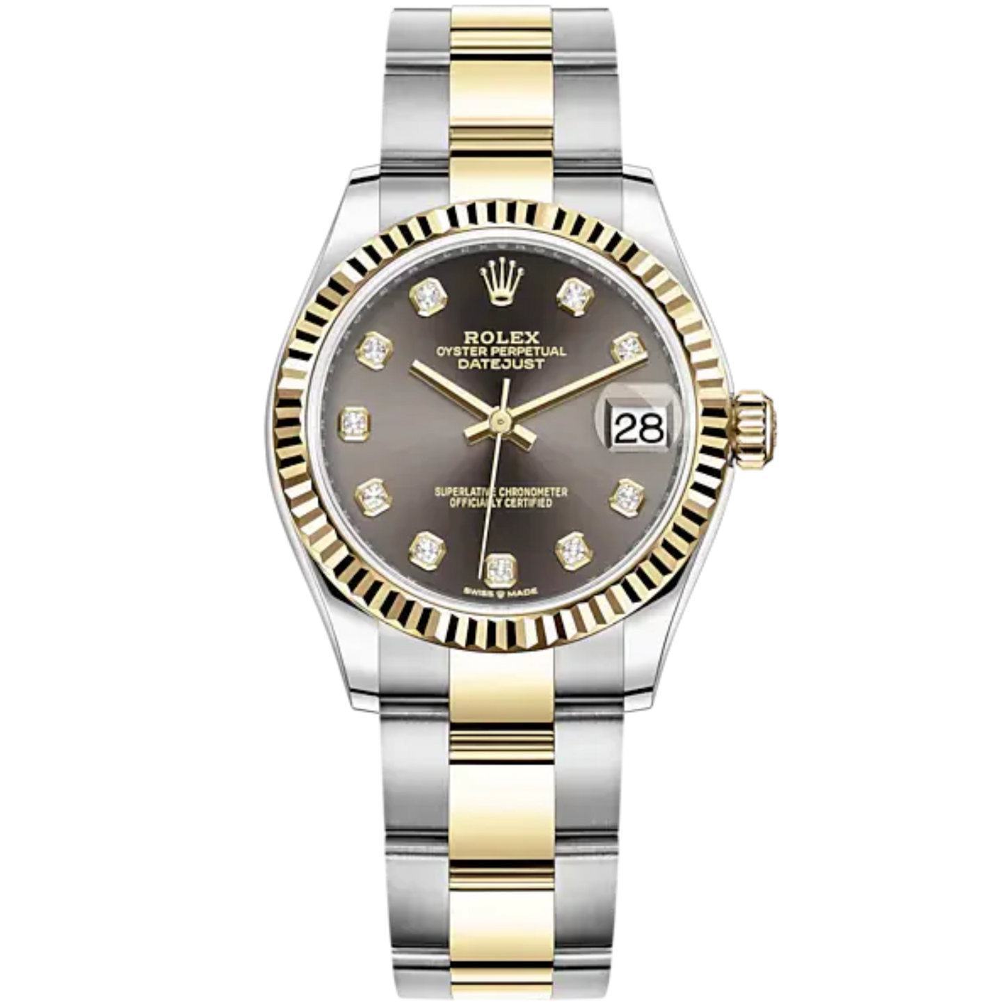 Datejust 31 31mm Oyster Bracelet Oystersteel and Yellow Gold with Dark Grey Diamond-Set Dial Fluted Bezel