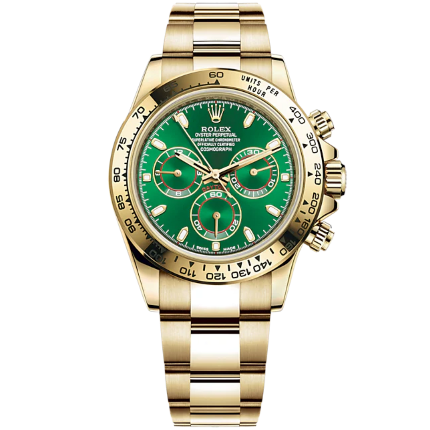 Cosmograph Daytona John Mayer 40MM Oyster Bracelet Bright Green Dial 18 CT Yellow Gold Bezel With Engraved Tachymetric Scale