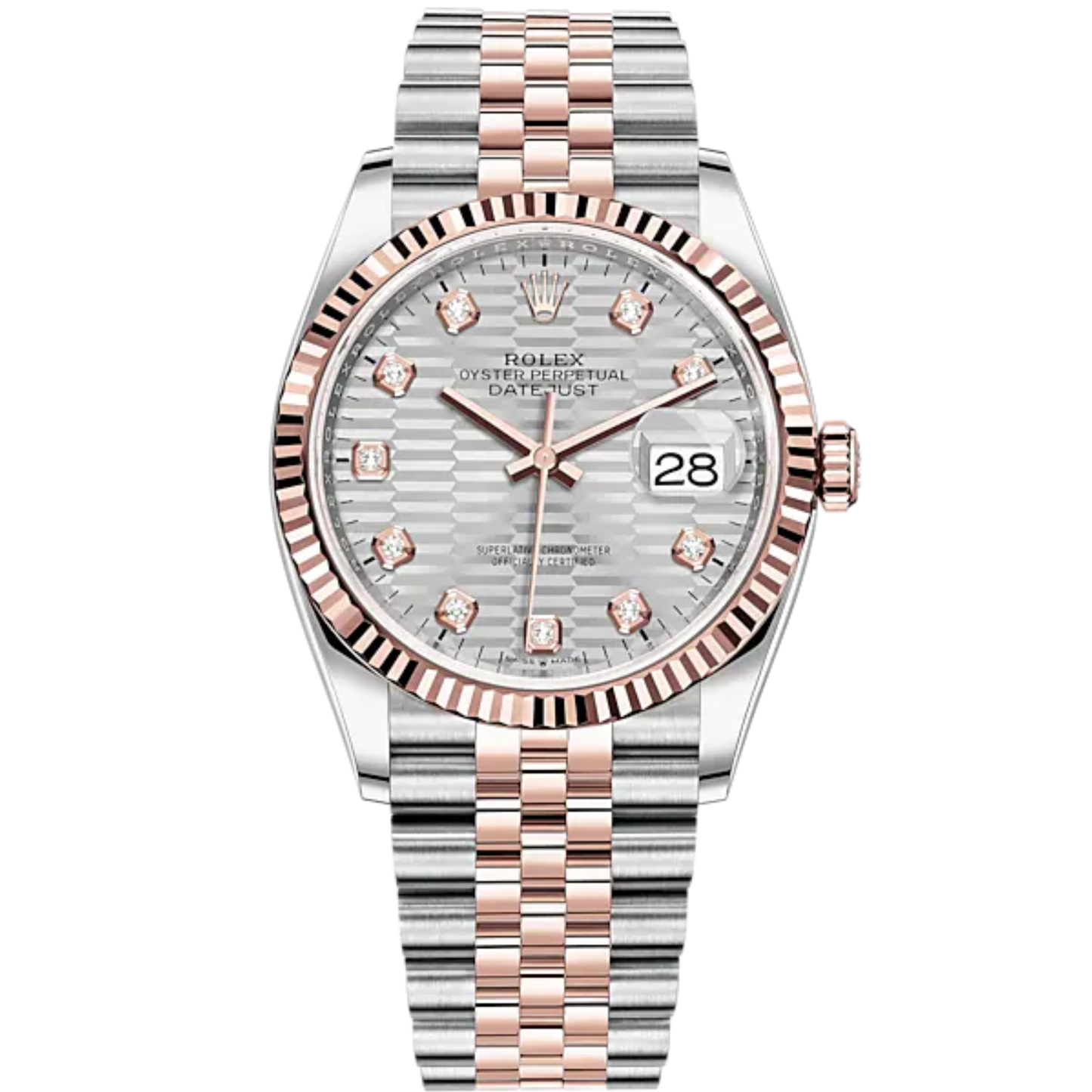 Datejust 36 36mm Oystersteel Everose Gold Jubilee Bracelet Silver Fluted-Motif Diamond-set Dial Fluted Bezel