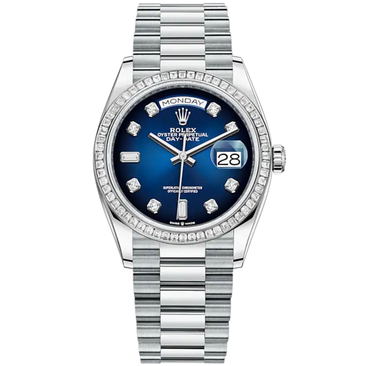 Day-Date 36 36mm President Bracelet and 18 KT White Gold with Blue Ombré Dial Diamond-Set Dial Diamond-Set Bezel