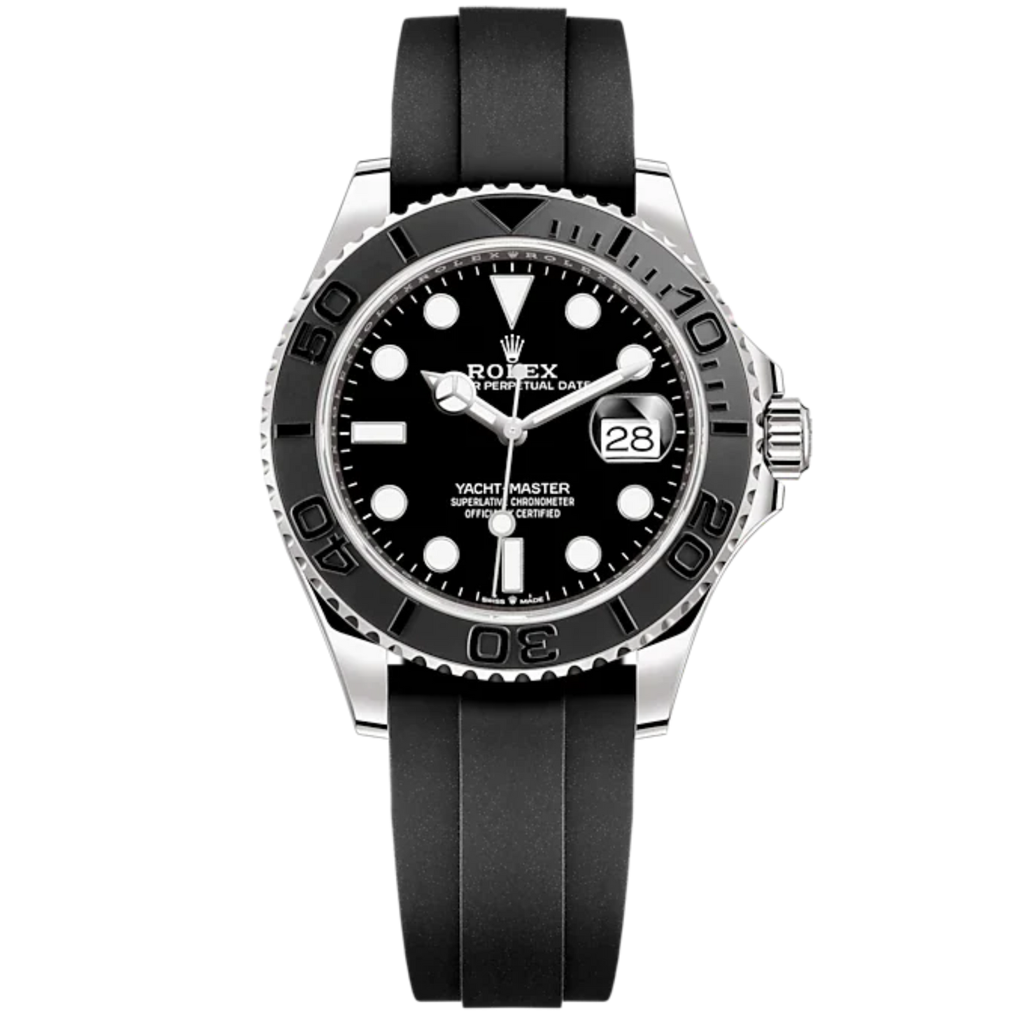 Yacht-Master 42 42mm Oysterflex Bracelet and 18 CT White Gold with Black Dial Bidirectional Rotatable Bezel
