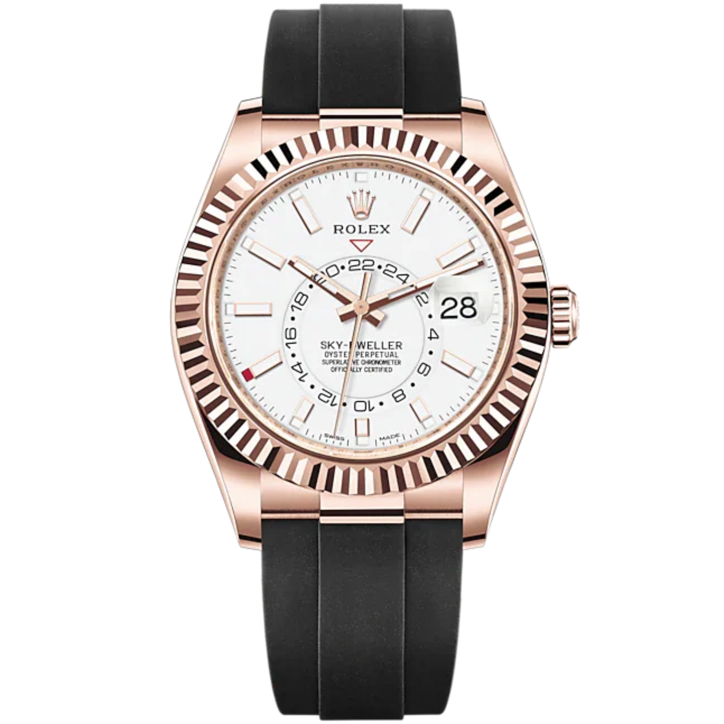 Sky-Dweller 42mm Oysterflex Bracelet and 18 CT Everose Gold with Intense White Dial Fluted Bezel