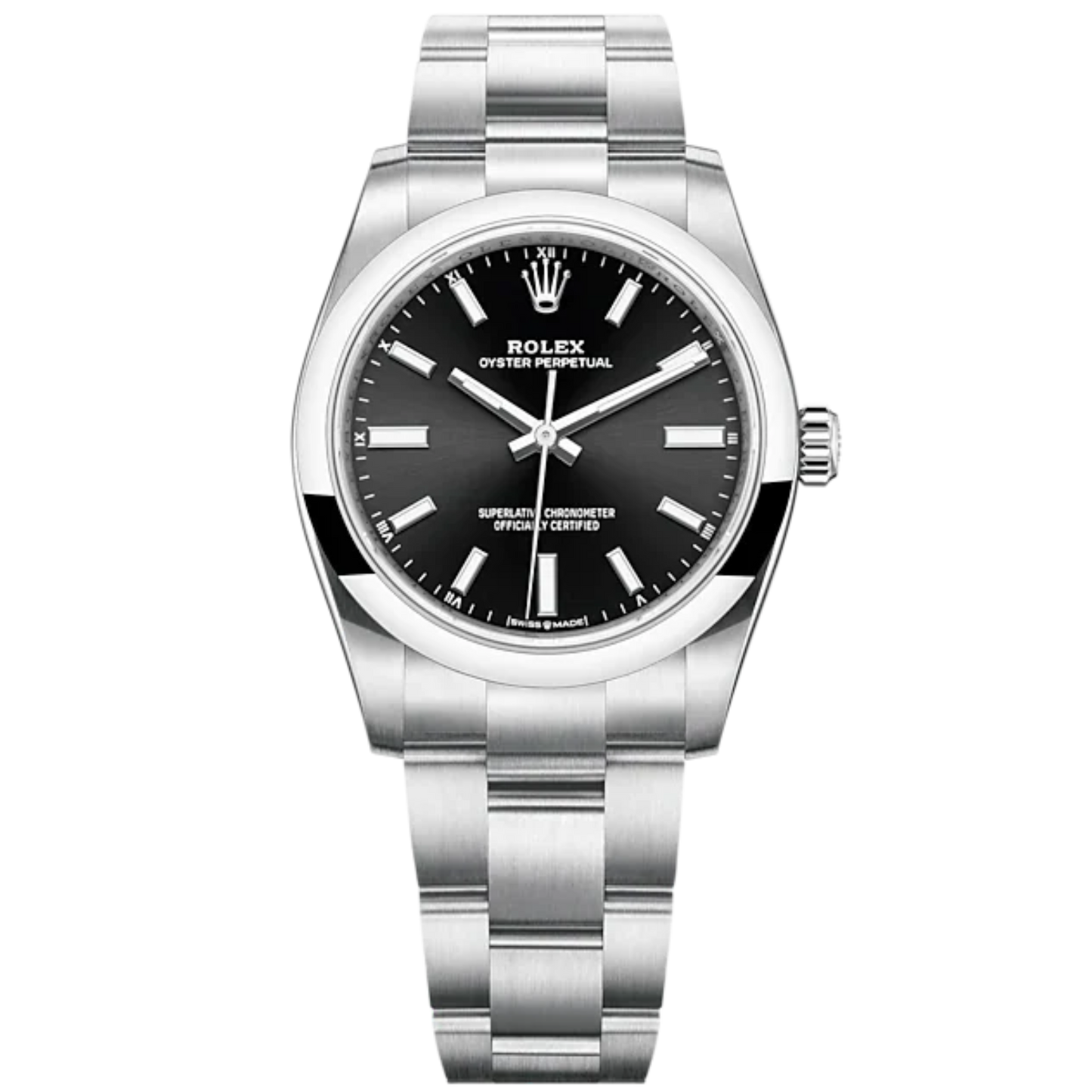Oyster Perpetual 34 34MM Oyster Bracelet Bright Black Dial Domed Bezel