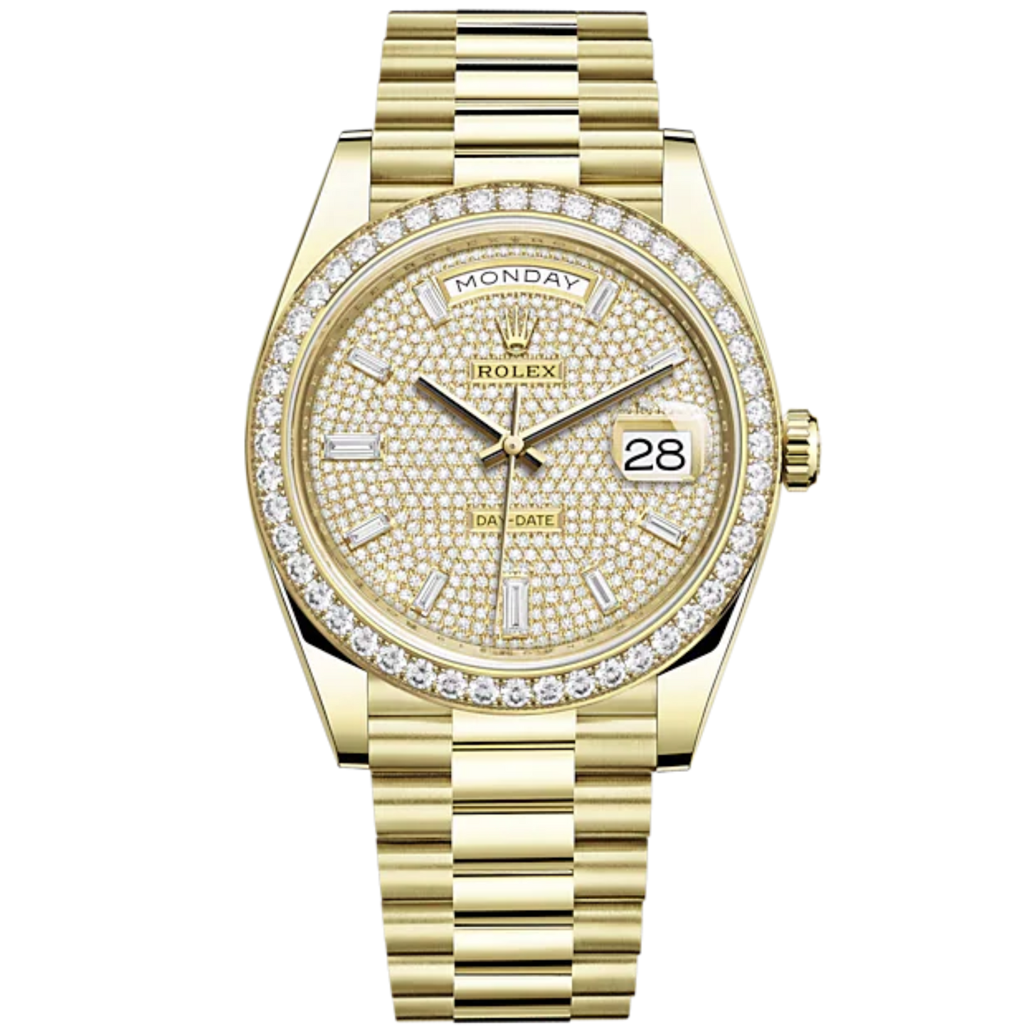 Day-Date 40 40mm President Bracelet and 18 KT Yellow Gold with Diamond-Paved Dial and Diamond-Set Bezel