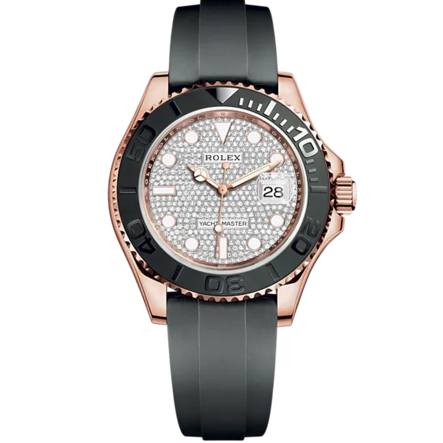 Yacht-Master 40 40mm Oysterflex Bracelet and 18 CT Everose Gold with Diamond-Pave Dial Bidirectional Rotatable Bezel