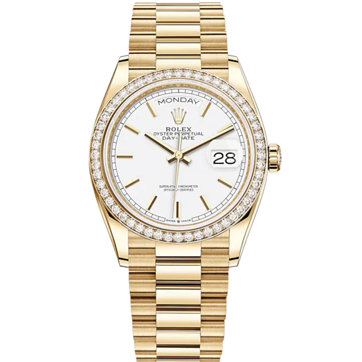 Day-Date 36 36mm President Bracelet and 18 KT Yellow Gold with White Dial Diamond-Set Bezel
