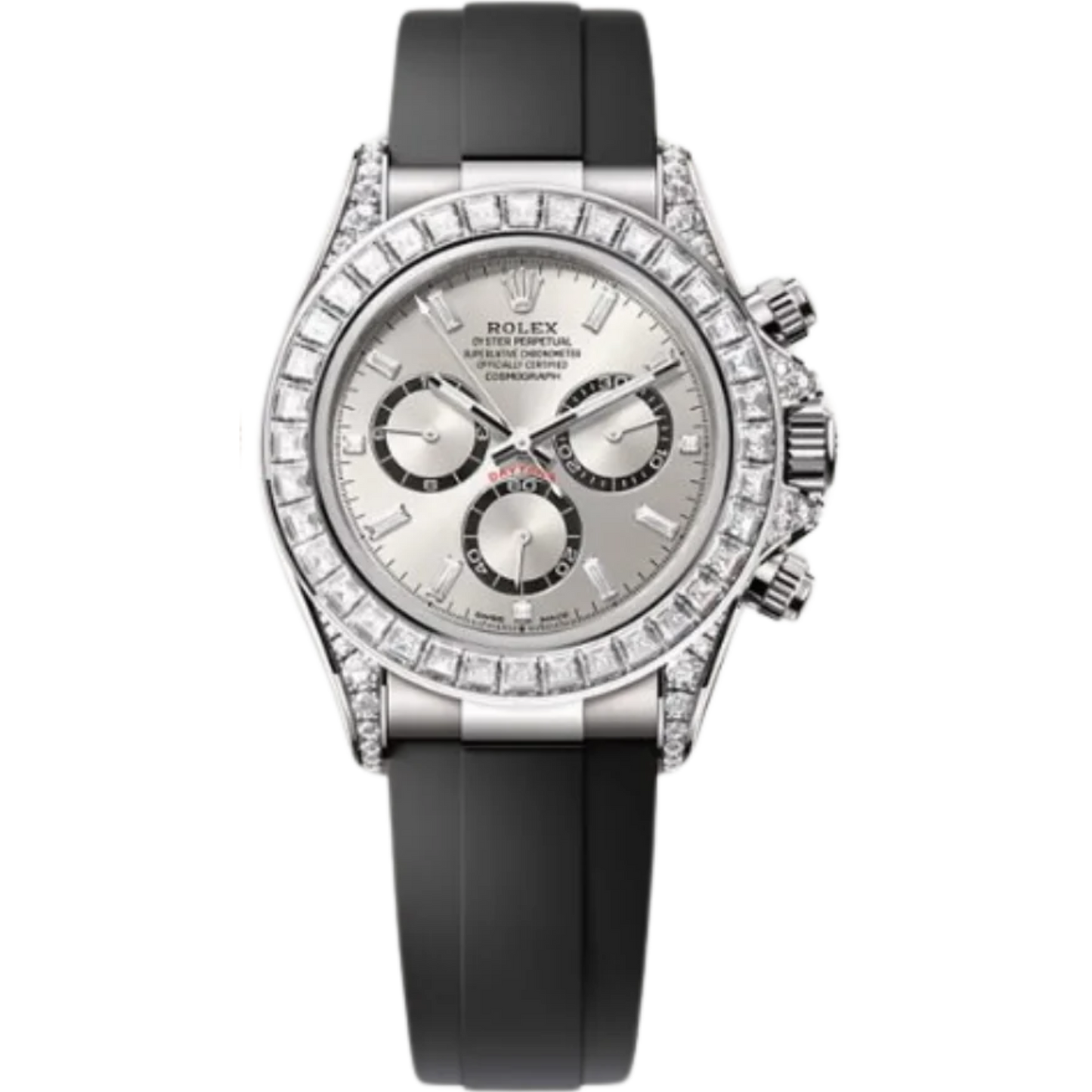 Rolex Daytona Ref. 126539TBR White Gold Case Steel Dial with Diamonds and Diamond-Set Bezel in Oysterflex