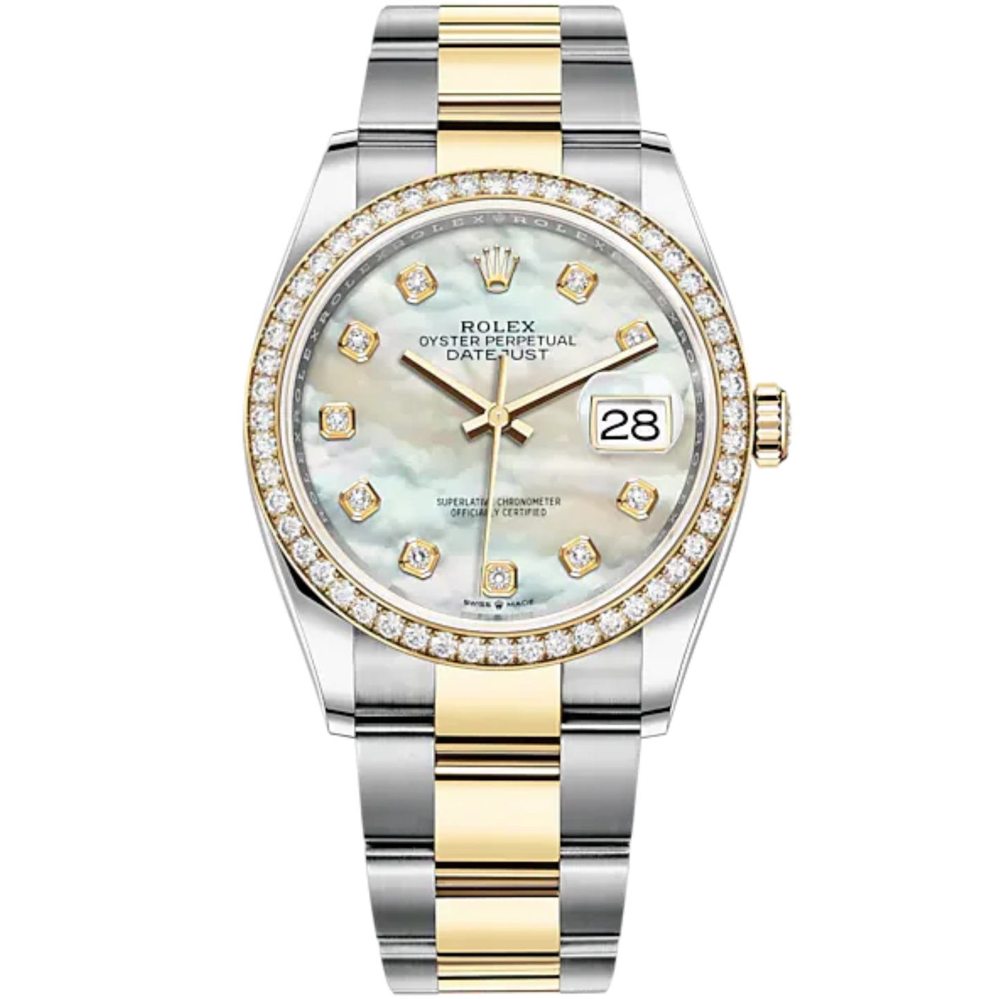 Datejust 36 36mm Oystersteel and Yellow Gold Oyster Bracelet White Mother-of-Pearl Diamond-set Dial Diamond-set Bezel