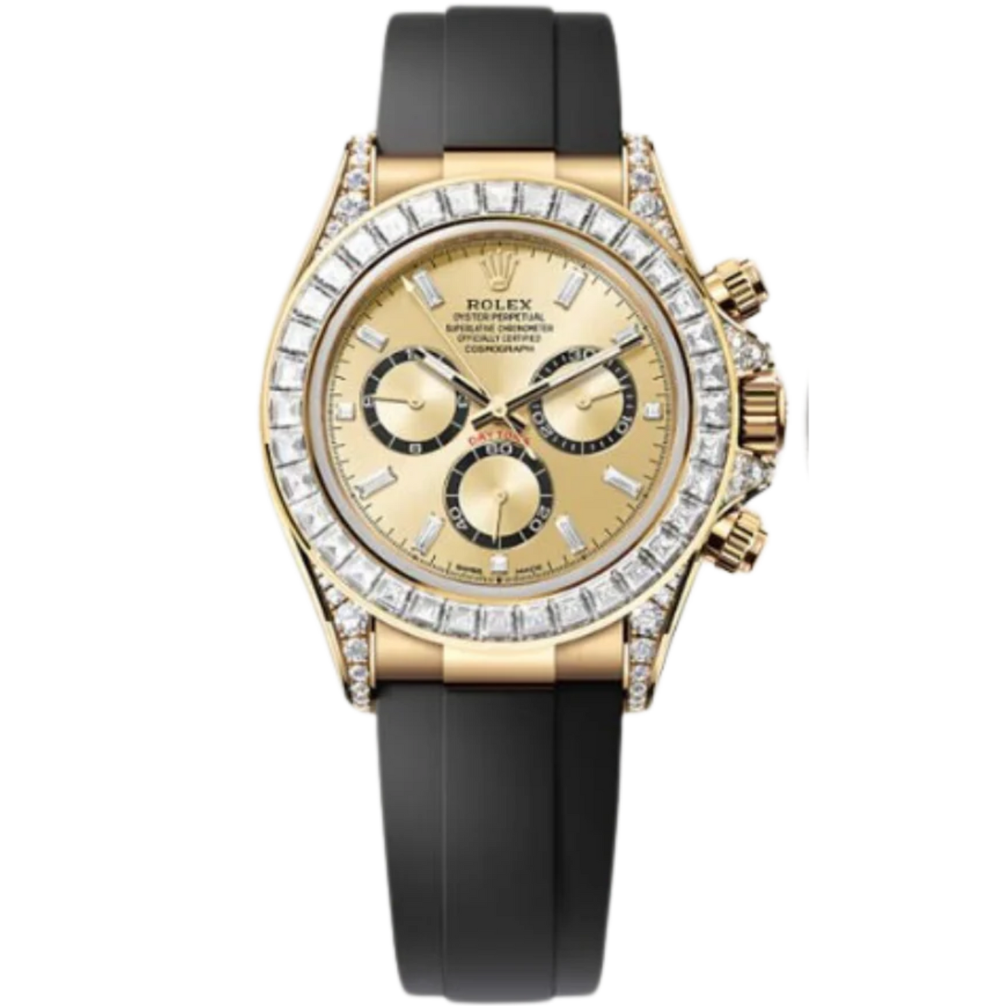 Rolex Daytona Ref. 126538TBR Yellow Gold Case Gold Dial with Diamonds and Diamond-Set Bezel in Oysterflex