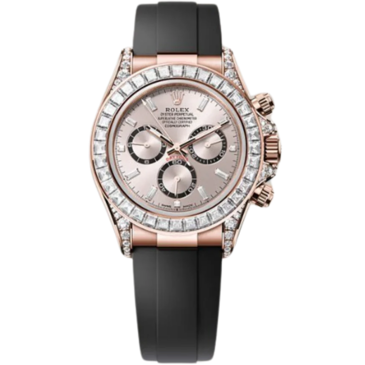 Rolex Daytona Ref. 126535TBR Yellow Gold Case Sundust Dial with Baguette Diamonds and Diamond-Set Bezel in Oysterflex