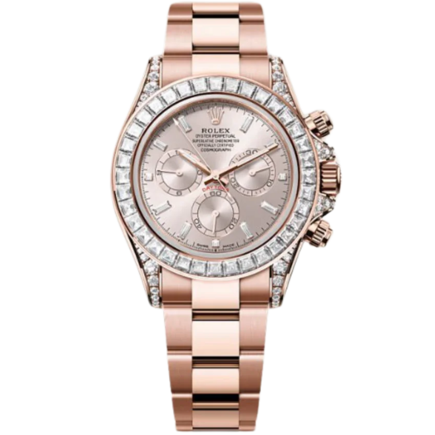 Rolex Daytona Ref. 126595TBR Everose Gold Case Sundust Dial with Baguette Diamonds and Diamond-Set Bezel