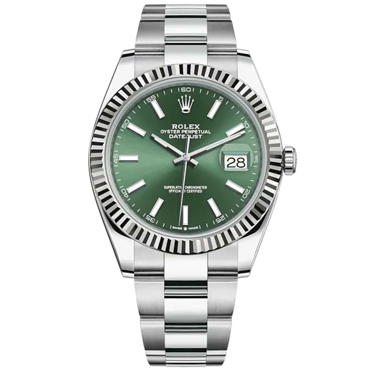 Datejust 41 41mm Oyster Bracelet Oystersteel and White Gold with Mint Green Dial Fluted Bezel