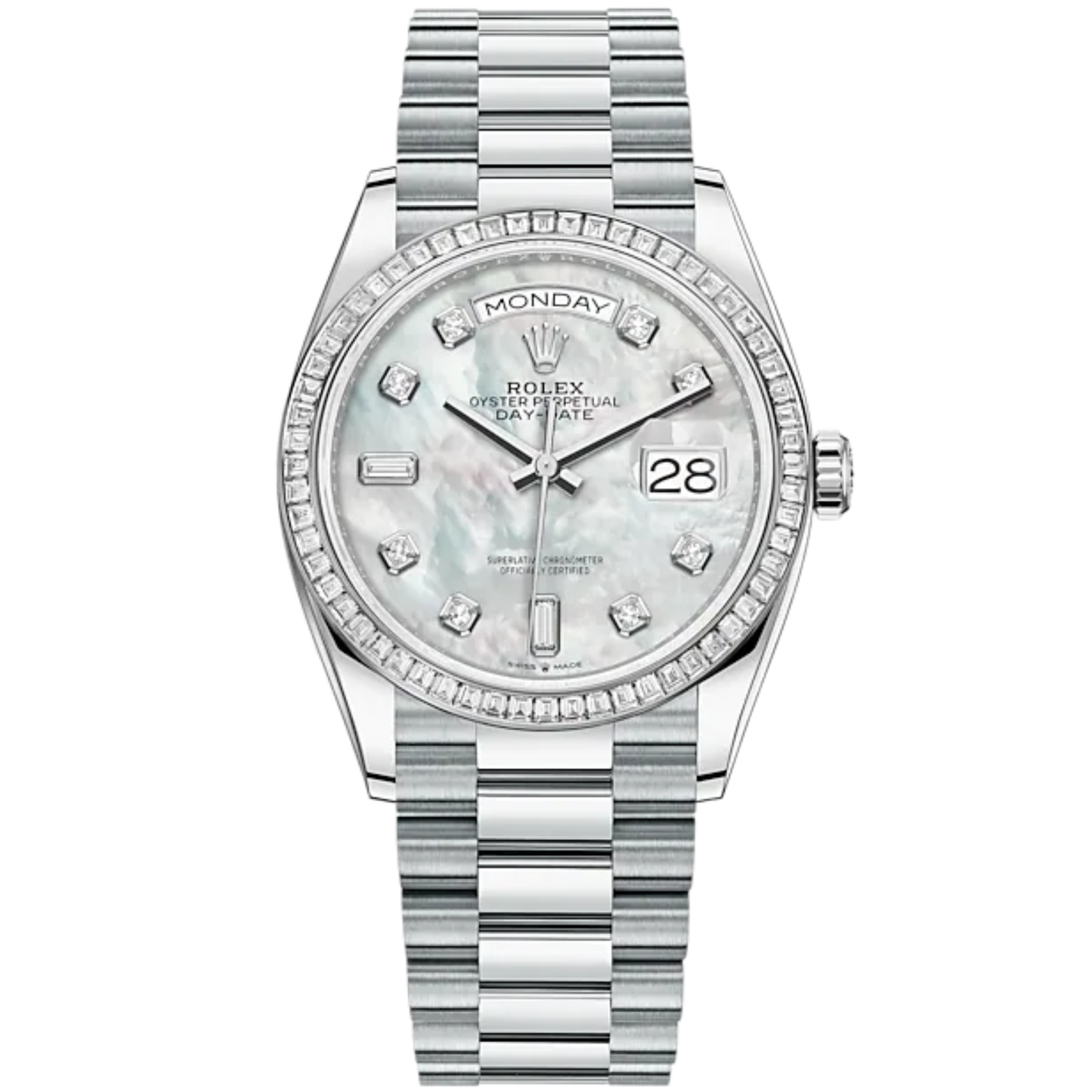 Day-Date 36 36mm President Bracelet and 18 KT White Gold with White Mother-of-Pearl Dial Diamond-Set Dial and Bezel