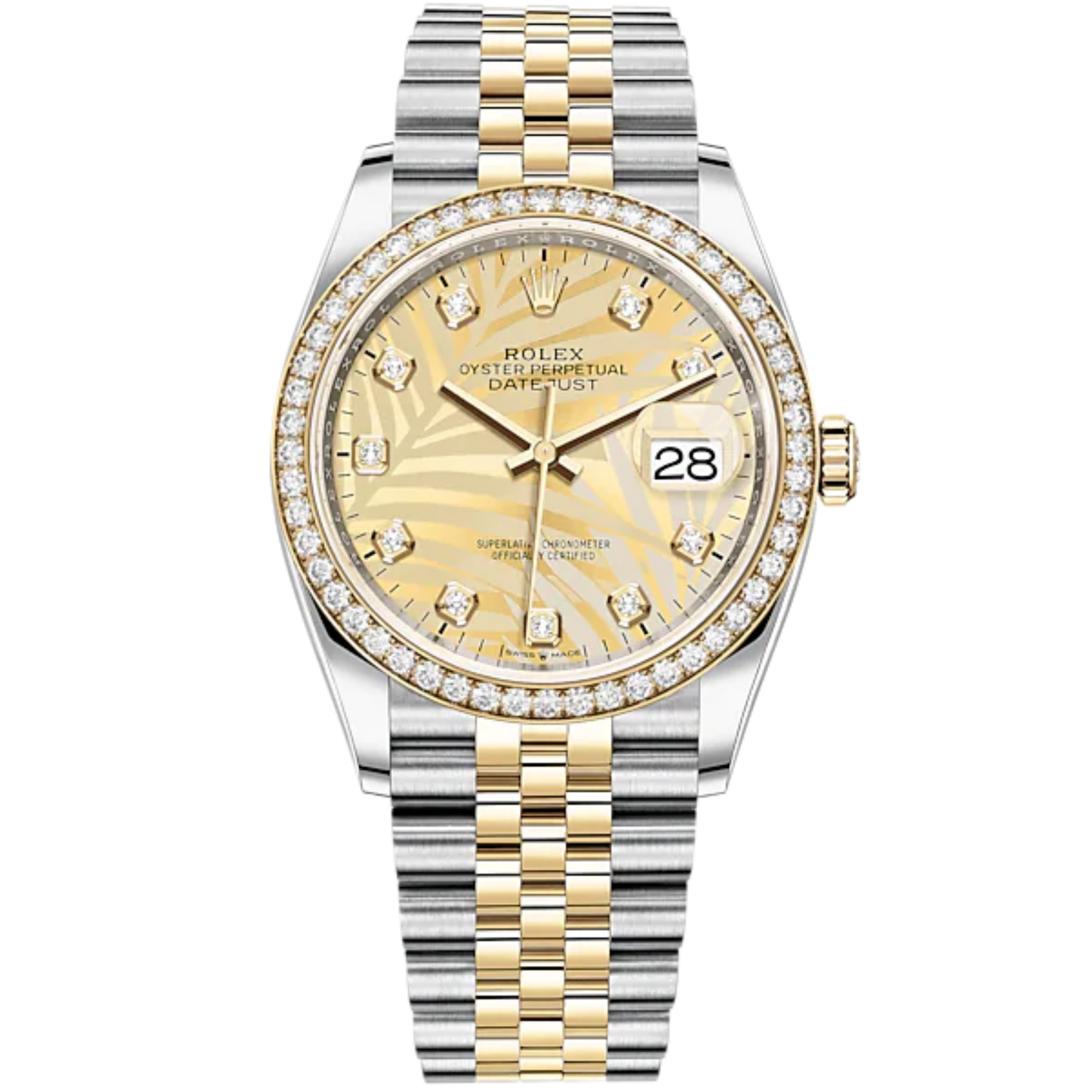 Datejust 36 36mm Oystersteel and Yellow Gold Jubilee Bracelet Golden Palm-Motif Diamond-set Dial Diamond-set Bezel