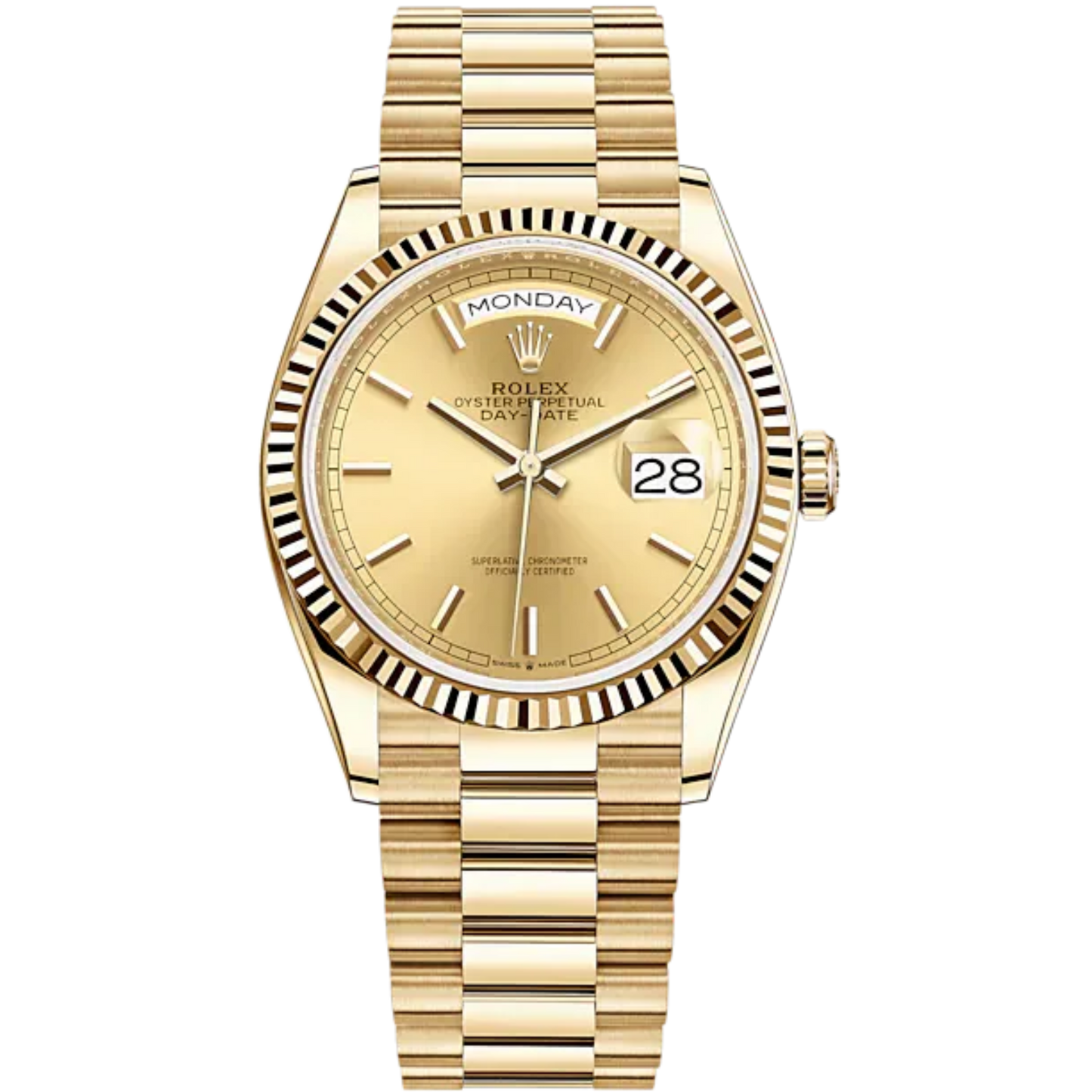 Day-Date 36 36mm President Bracelet and 18 KT Yellow Gold with Champagne-Colour Dial Fluted Bezel