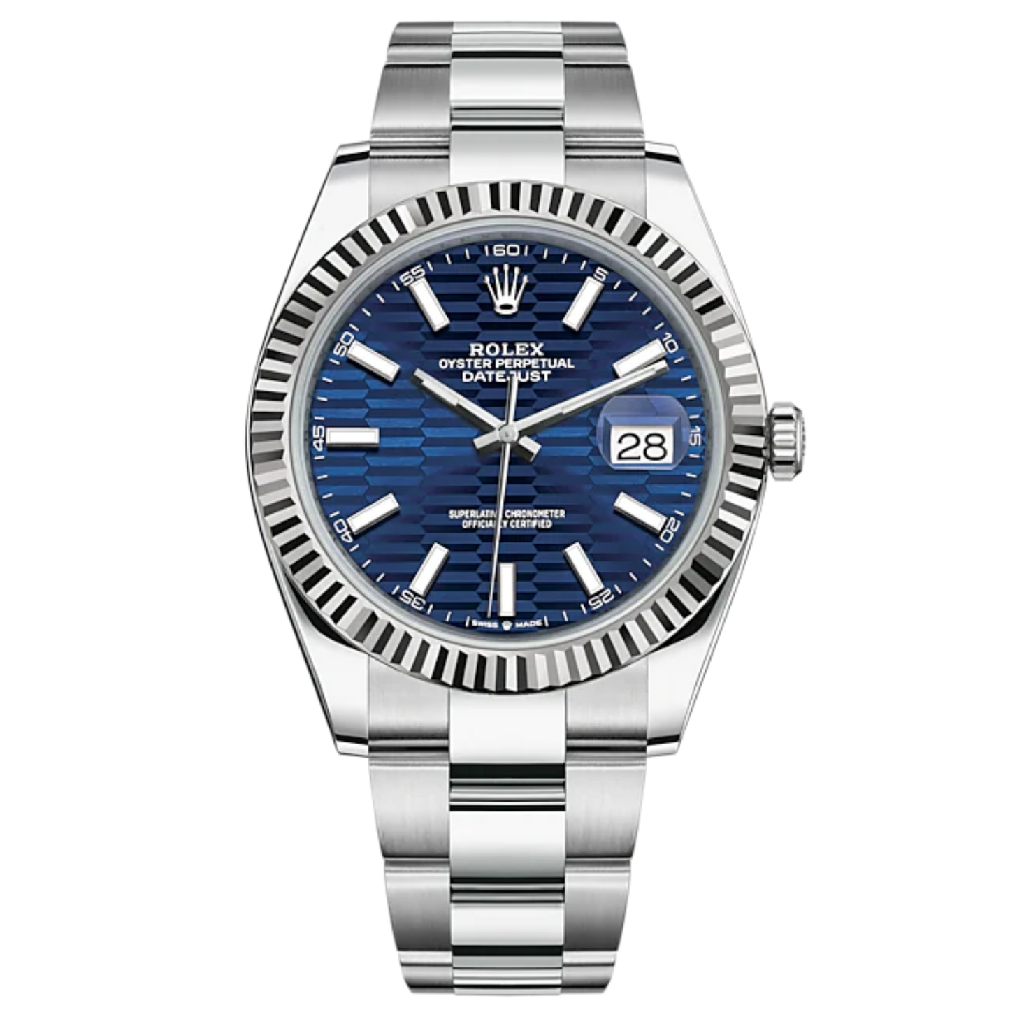 Datejust 41 41mm Oyster Bracelet and White Gold with Bright Blue Fluted-Motif Dial Fluted Bezel