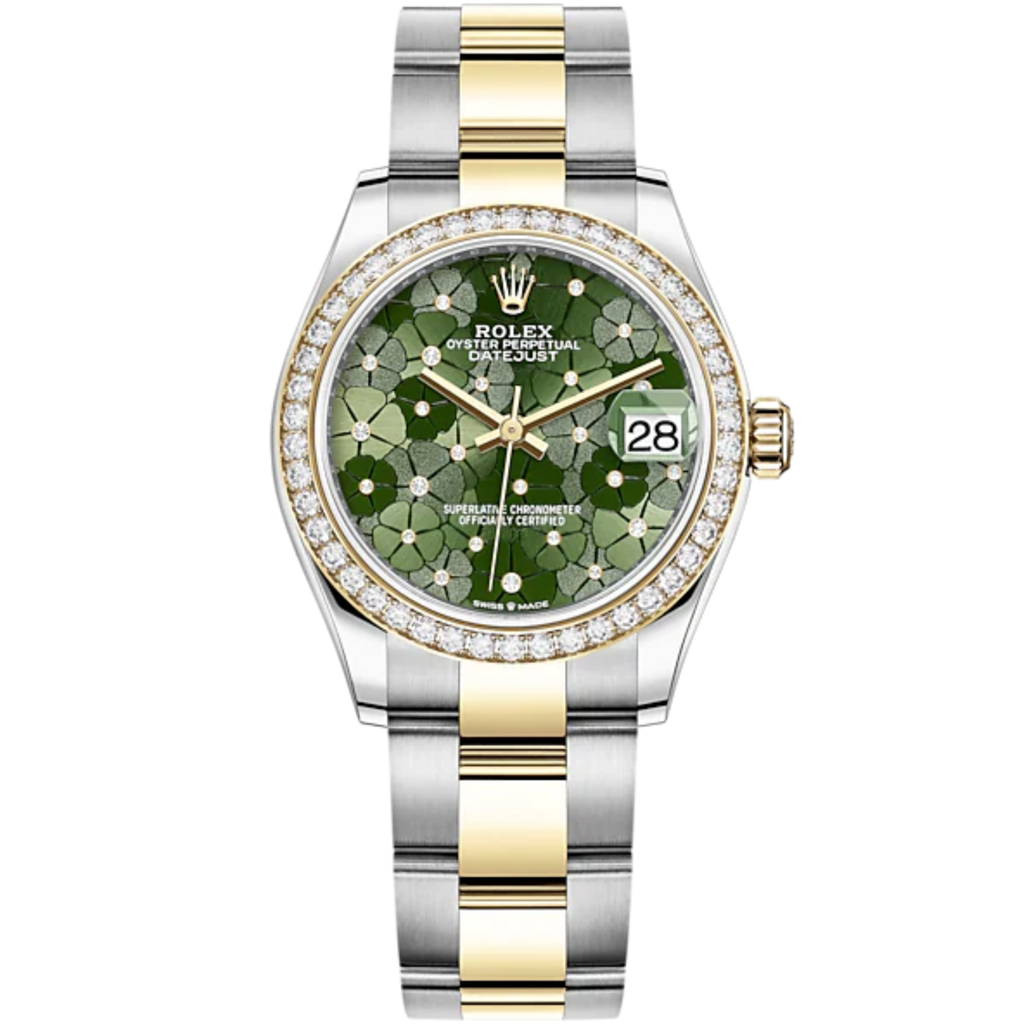 Datejust 31 31mm Oyster Bracelet Oystersteel and Yellow Gold with Olive-Green Floral-Motif Diamond-Set Dial Diamond-Set Bezel