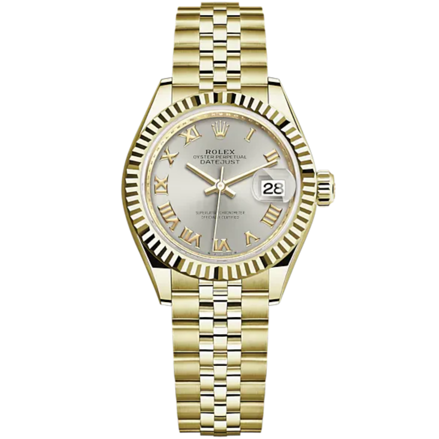 LADY-DATEJUST Yellow Gold Jubilee Bracelet Fluted Bezel Roman Numeral Dial