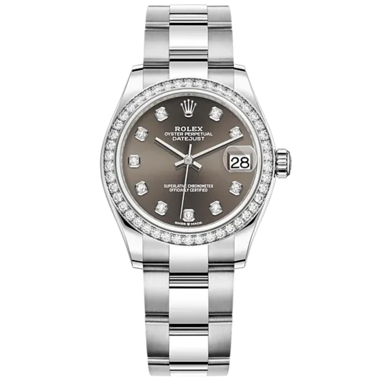 Datejust 31 31mm Oyster Bracelet Oystersteel and White Gold with Dark Grey Diamond-Set Dial Diamond-Set Bezel