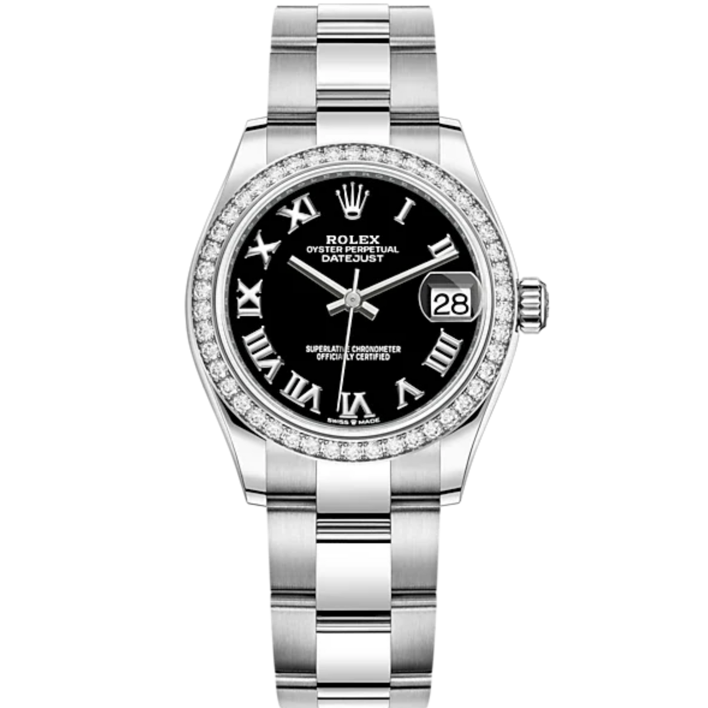Datejust 31 31mm Oyster Bracelet Oystersteel and White Gold with Bright Black Dial Diamond-Set Bezel