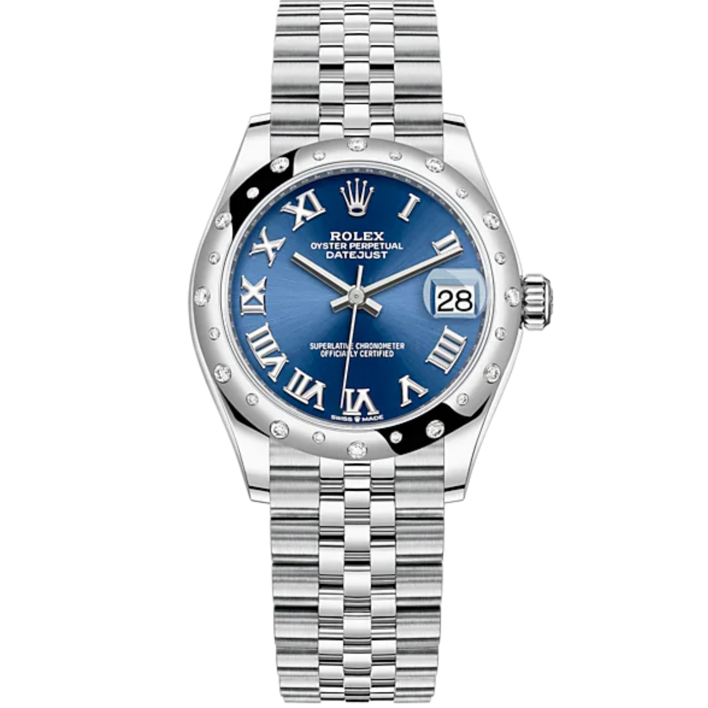 Datejust 31 31mm Jubilee Bracelet Oystersteel and White Gold with Bright Blue Dial Diamond-Set Bezel