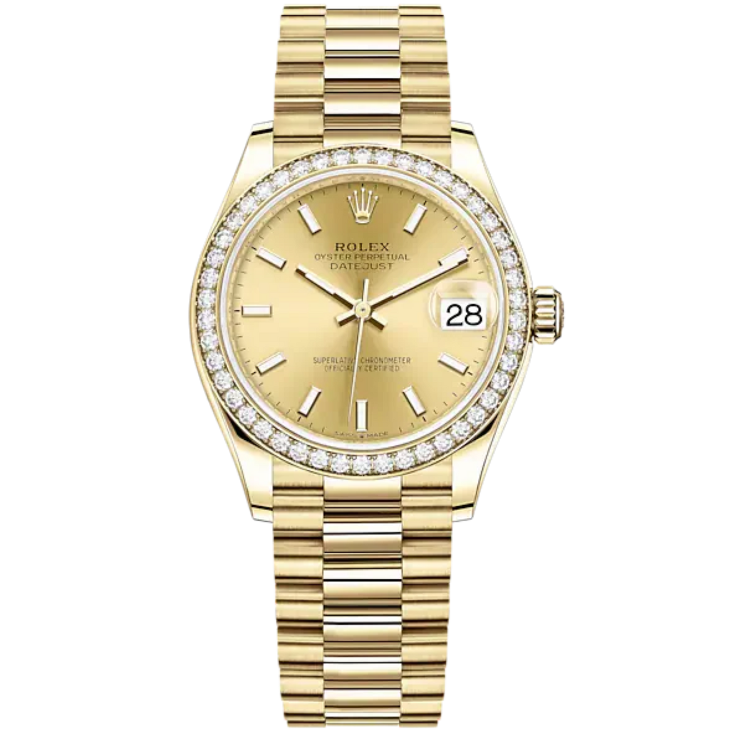 Datejust 31 31mm President Bracelet and 18 CT Yellow Gold with Champagne-Colour Dial Diamond-Set Bezel
